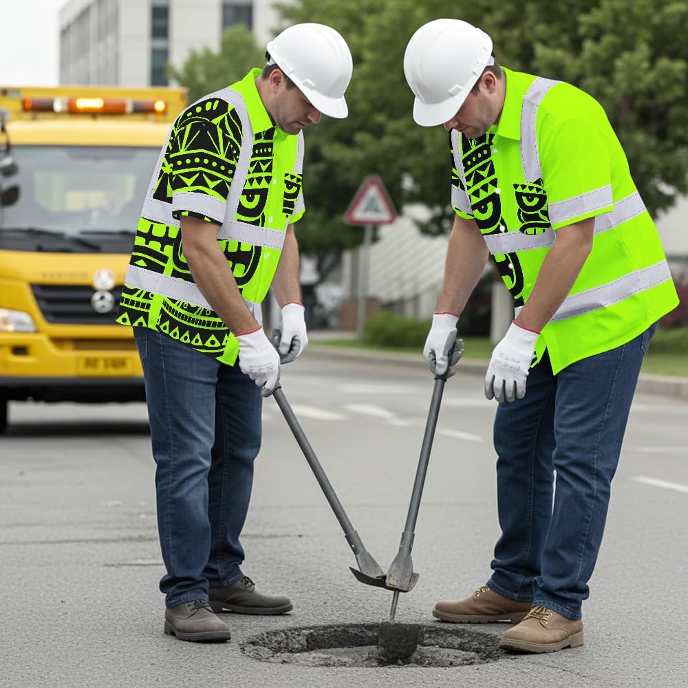 Polynesian High Visibility Shirt for Men Hawaiian Shirts Custom Name Floral Reflective Safety Workwear - Image 7