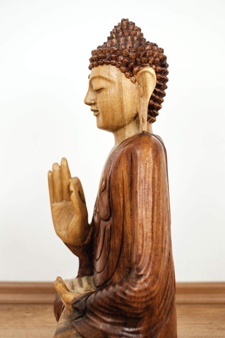 Livasia Bouddha en Bois de Bali, Statue bouddhique, Sculpture en Bois Massif, Durable et Fait Main (50 cm)
