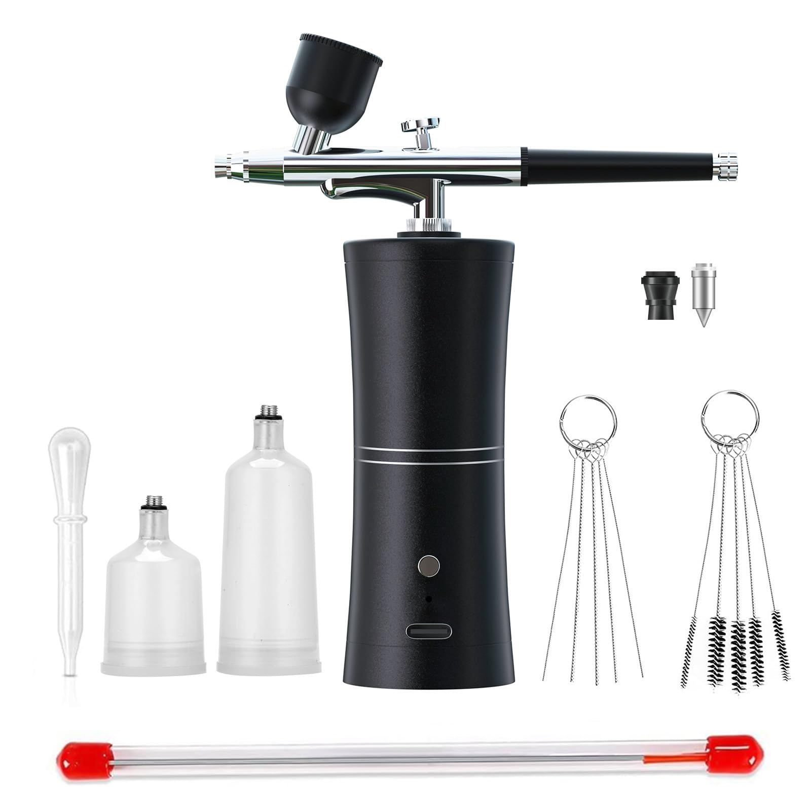Kit Aerógrafo Inalámbrico, Batería 900mAh, Compresor 3 Niveles 18-25PSI, Boquilla 0.3mm, 3 Depósitos Intercambiables, Fácil de Limpiar, Preciso para Detalles Uñas Maquillaje Modelismo Tartas