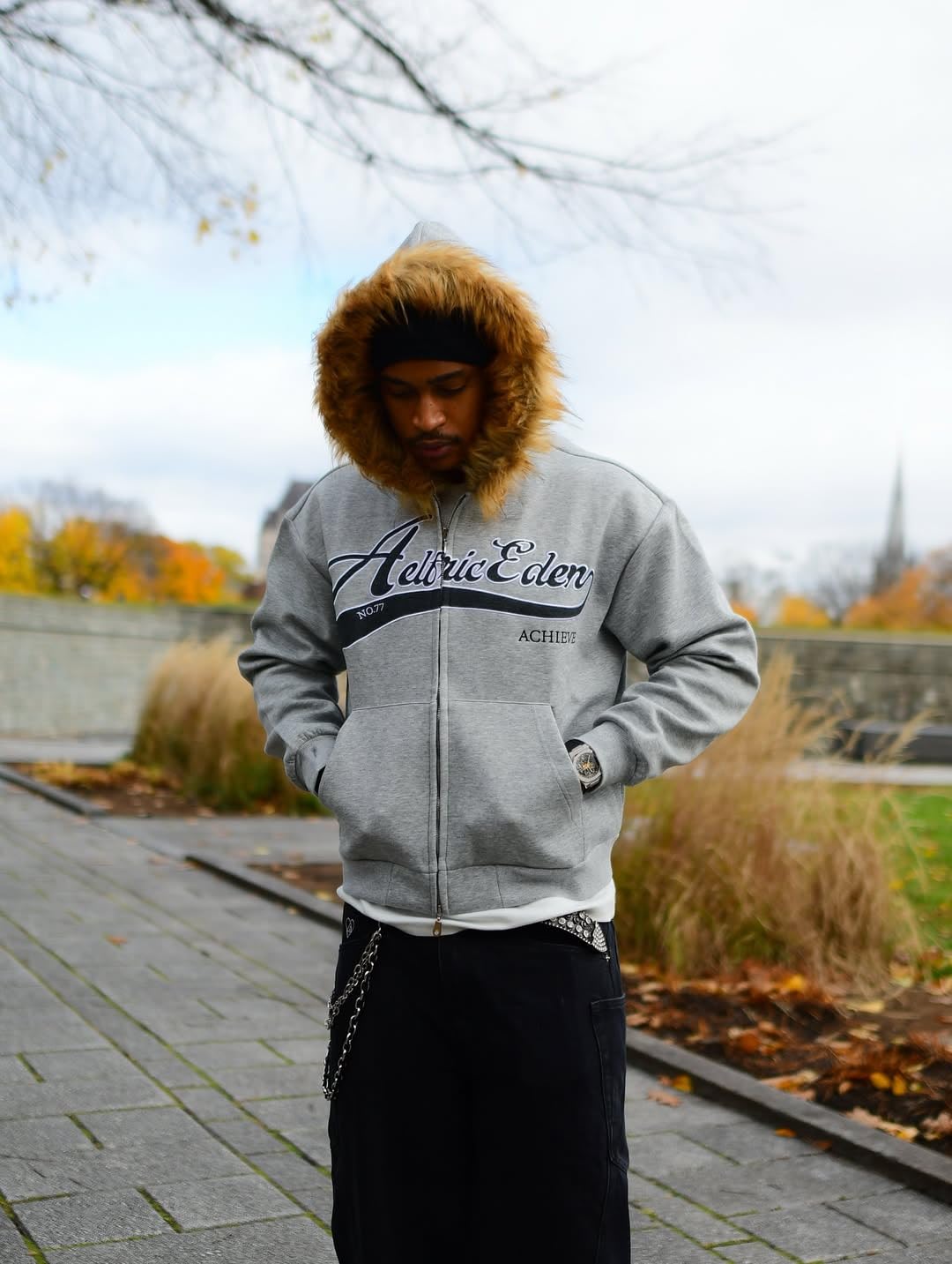 Aelfric Eden Damska bluza z kapturem ze sztucznego futra, męska kurtka z kapturem z zamkiem błyskawicznym, streetwear, bluza z kapturem, styl vintage, kurtka