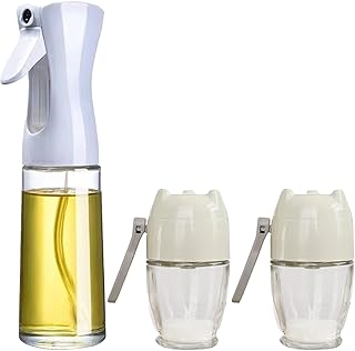 Olive Oil Spray Bottle(1PC-220ml) and Quantitative Salt Control Bottles (2PC-150ml),Refillable Salt Tank Sugar Bottle, Oil Sprayer for Cooking, Salad, BBQ, Kitchen Baking,Sealed storage, Kitchen