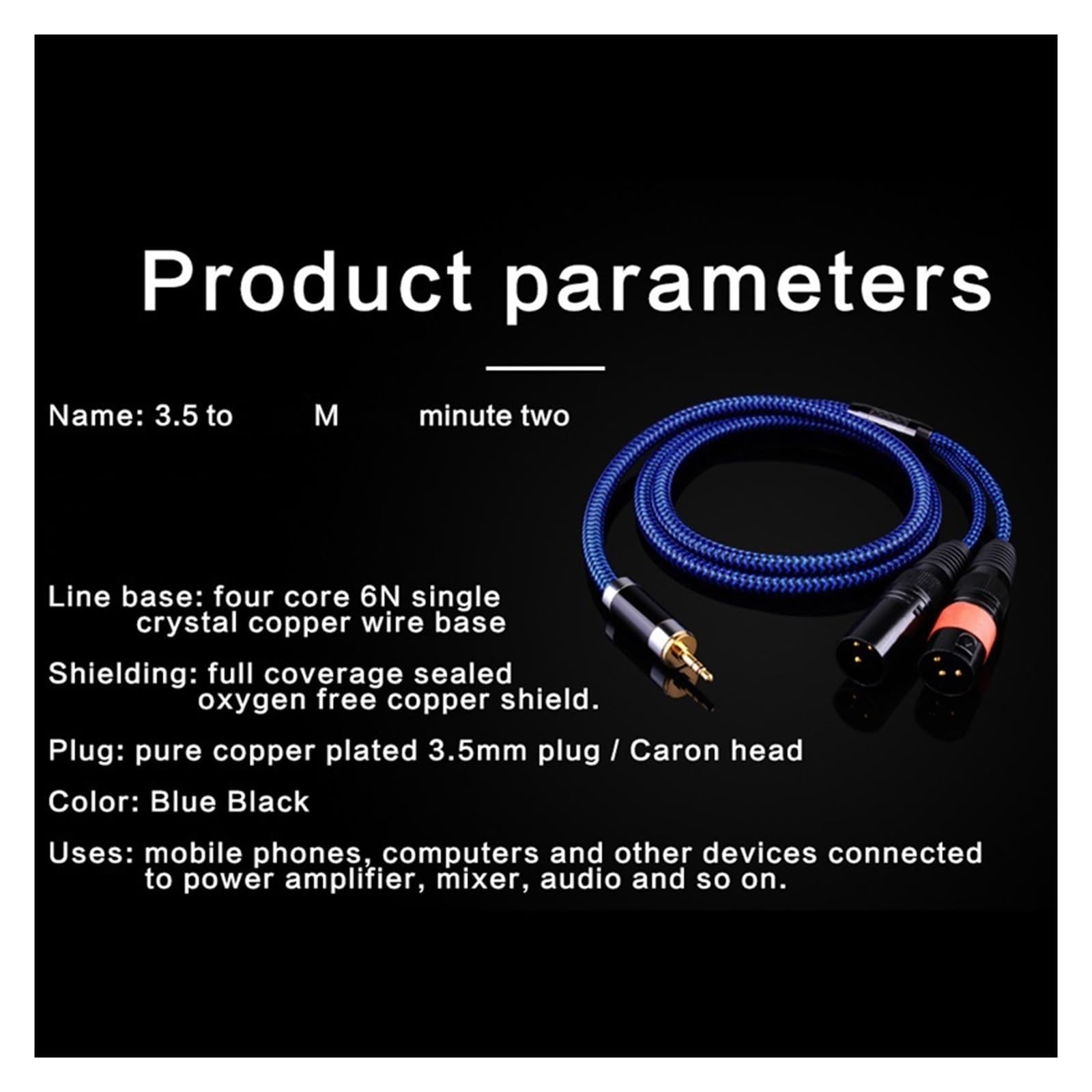 Cavo Audio AUX OCC 6N Stereo Da 3,5 Mm Maschio A Doppio For Mixer PC Microfono Adattatore Splitter A Y(2 Meters)