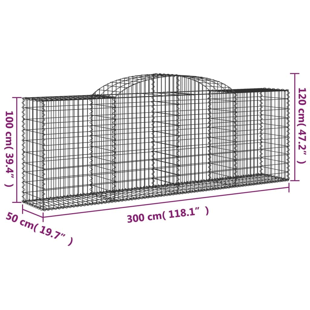 Gaviones con arco alto, 11 unidades, 300 x 50 x 100/120 cm, hierro galvanizado para barreras de jardín y protección visual, cestas decorativas de material resistente a la corrosión, estables