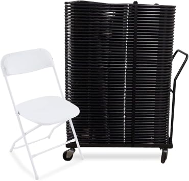 200 TitanPRO Folding Chairs with 4 Dollies & Straps, White | Plastic Foldable Chairs, Commercial Grade, Stackable, UV Protected, Wheeled Dollies for Easy Transport
