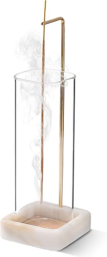 Soporte para incienso, soporte único para varillas de incienso de mármol, 100% anticenizas, soporte de incienso de latón para palos, soporte para