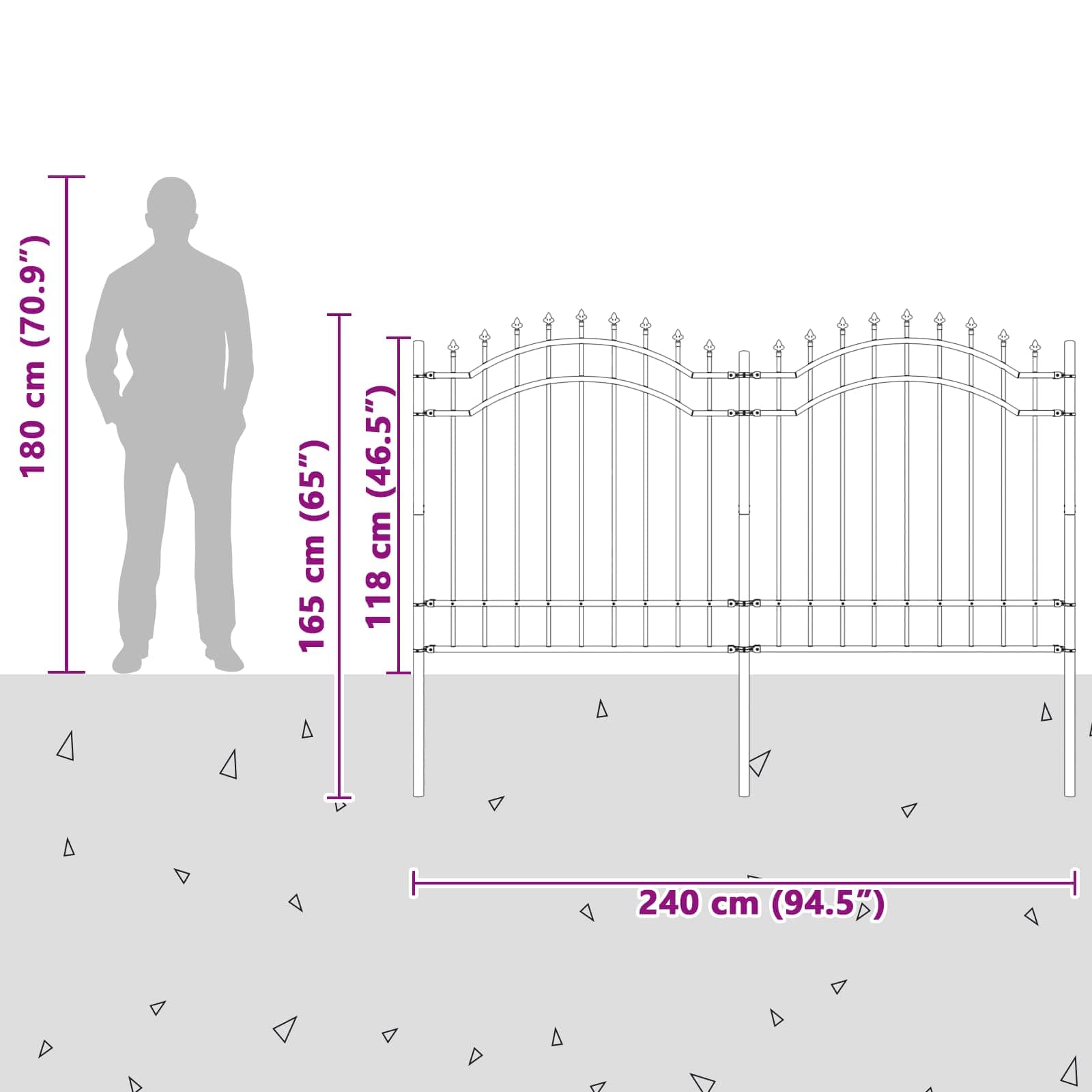 Gartenzaun Woerden Grau 240 x 165 cm Pulverbeschichteter Stahl wetterbeständiges Zaunelement mit Sichtschutz für Terrasse, Vorgarten, Balkon und Außenbereich