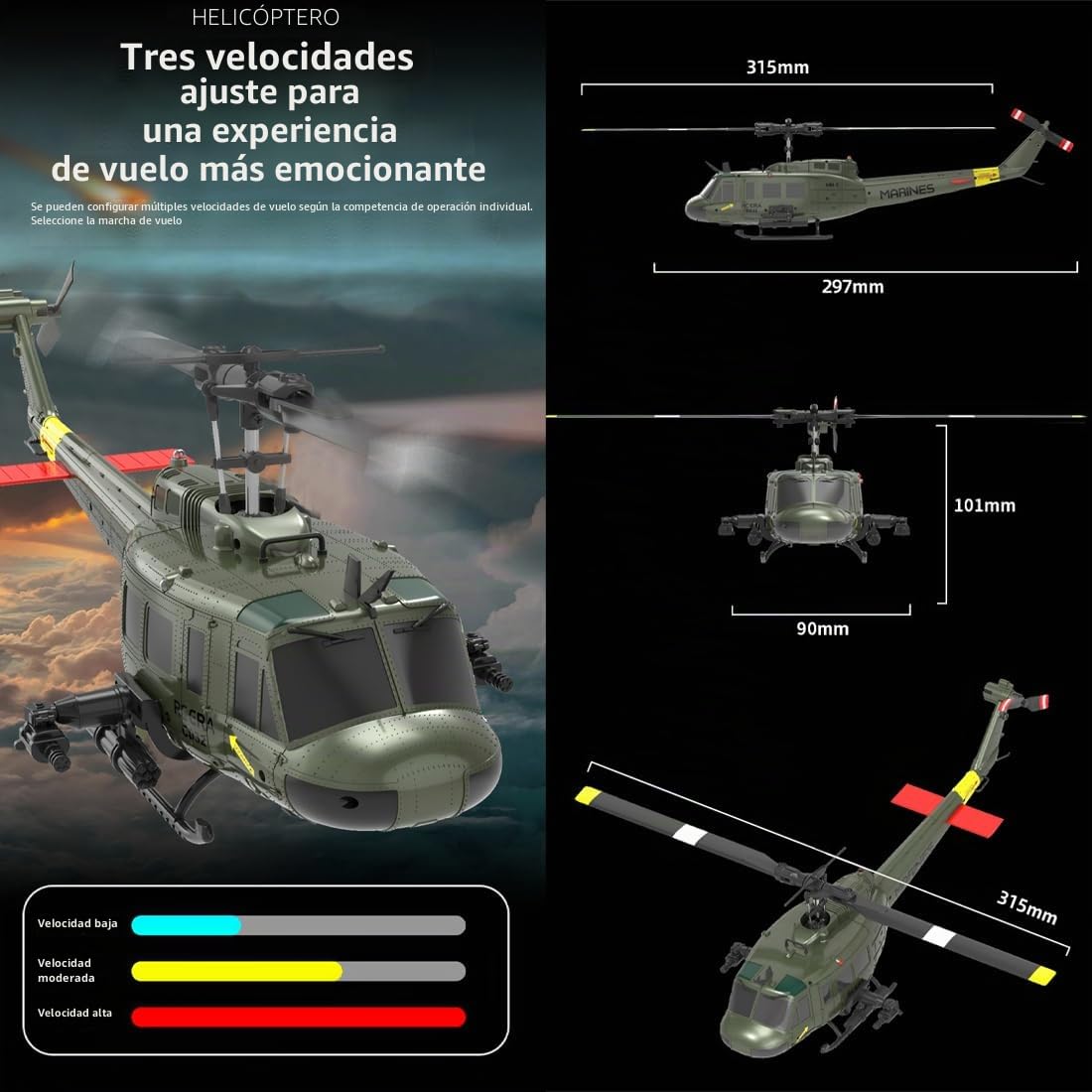 RCXTechPro RC ERA C032 UH-1 Huey Helicóptero 1/48 6CH 2.4G
