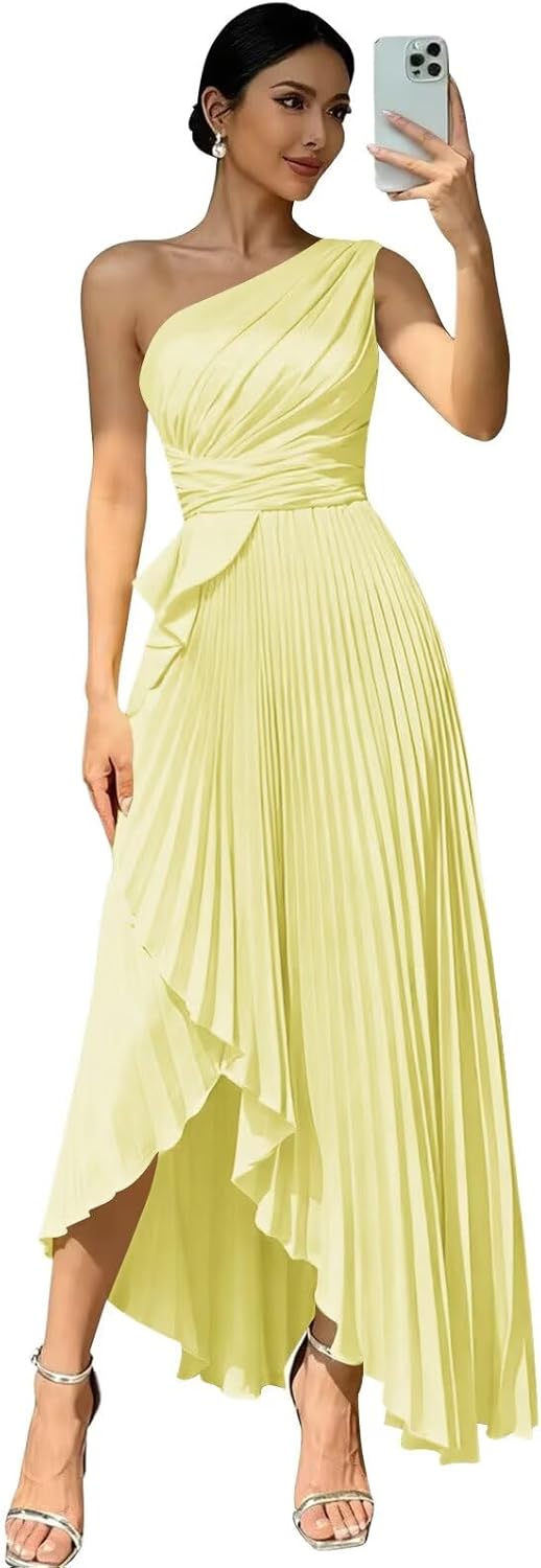 Maxianever Tea Length Bridesmaid Dresses for Women Satin Pleated Formal Evening Gown 2026