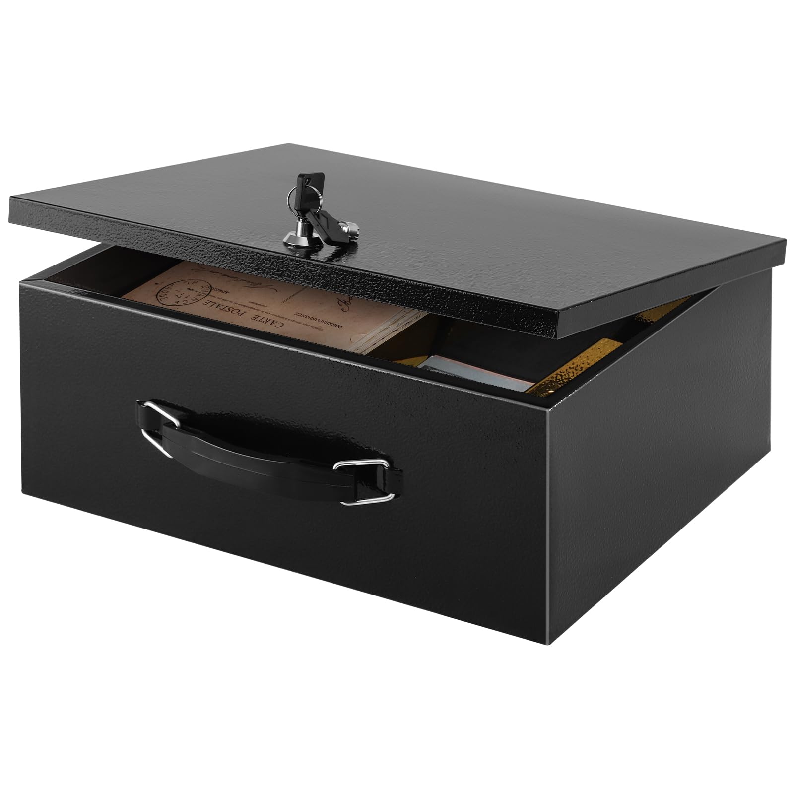 xydled Feuerfeste Dokumentenbox mit Schlüsselschloss, Feuersichere Box, Schwarz | Feuer- und wasserfeste Schlossbox für Dokumente, Reisepässe, Bargeld und Wertsachen, sicher zu Hause, 33,2 x 27,9 x 10,2 cm