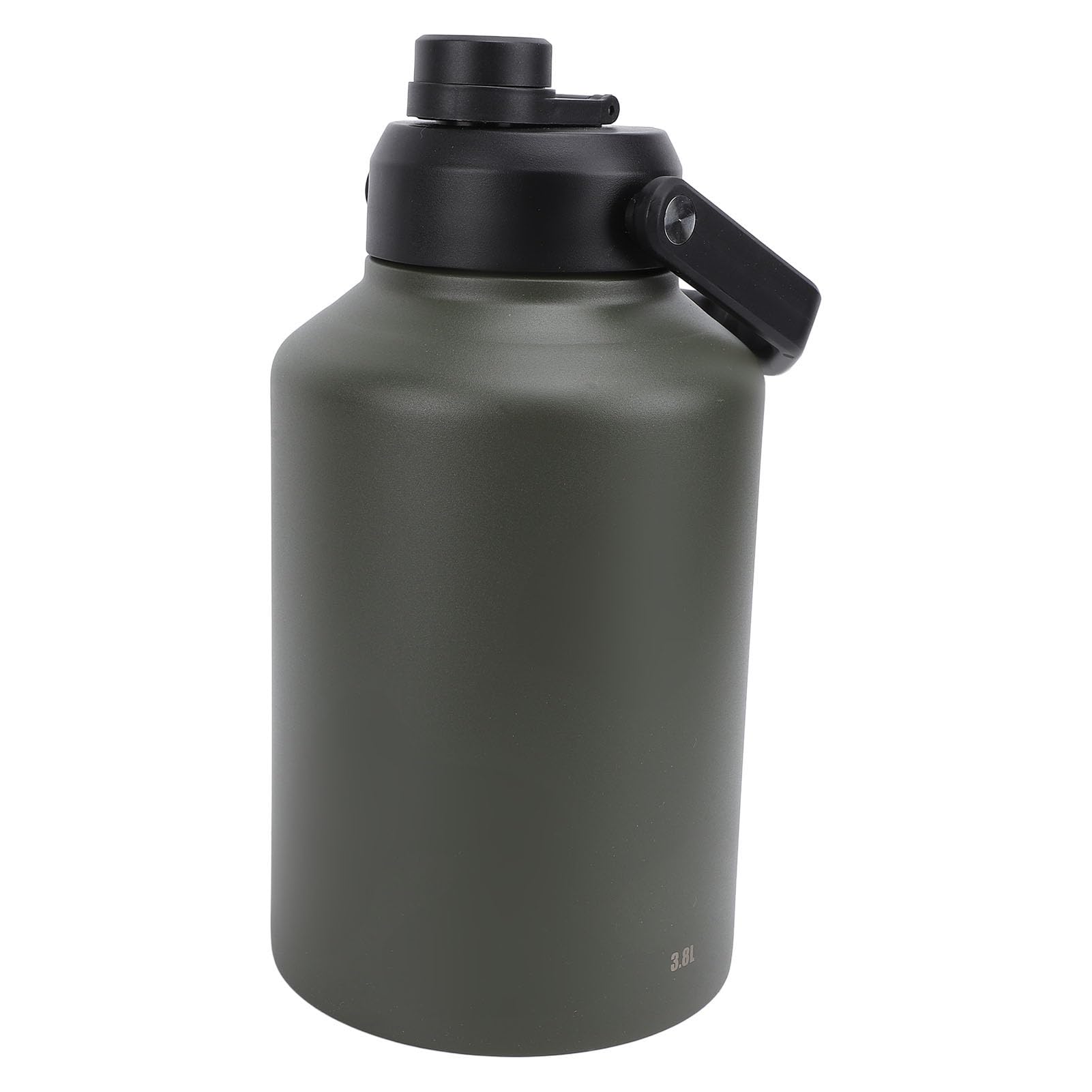 Edelstahl-Wasserflasche mit Großem Fassungsvermögen, 3,8 L, Vakuumisolierte Wasserflasche, Weithalsflasche mit Stabilem Griff und TPR-, Ideal für Fitnessstudio, Training, Camping (OD Grün)