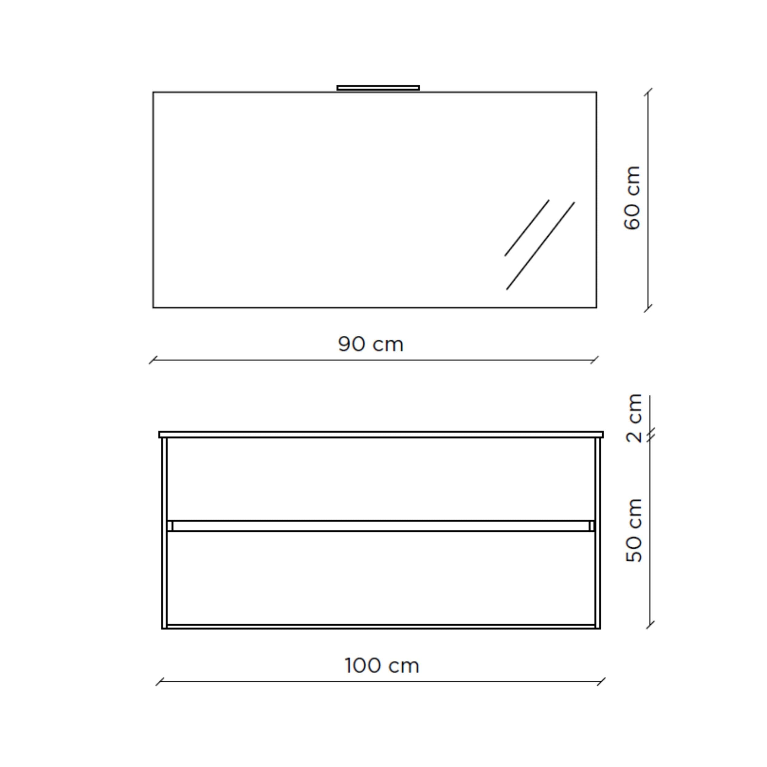 AQA DESIGN accessori casa composizione bagno, nr2 cassetti con scorrimento e chiusura soft close, maniglia a gola in melaminico, nr1 lampada led a - Bianco - 101x46,5x190 cm