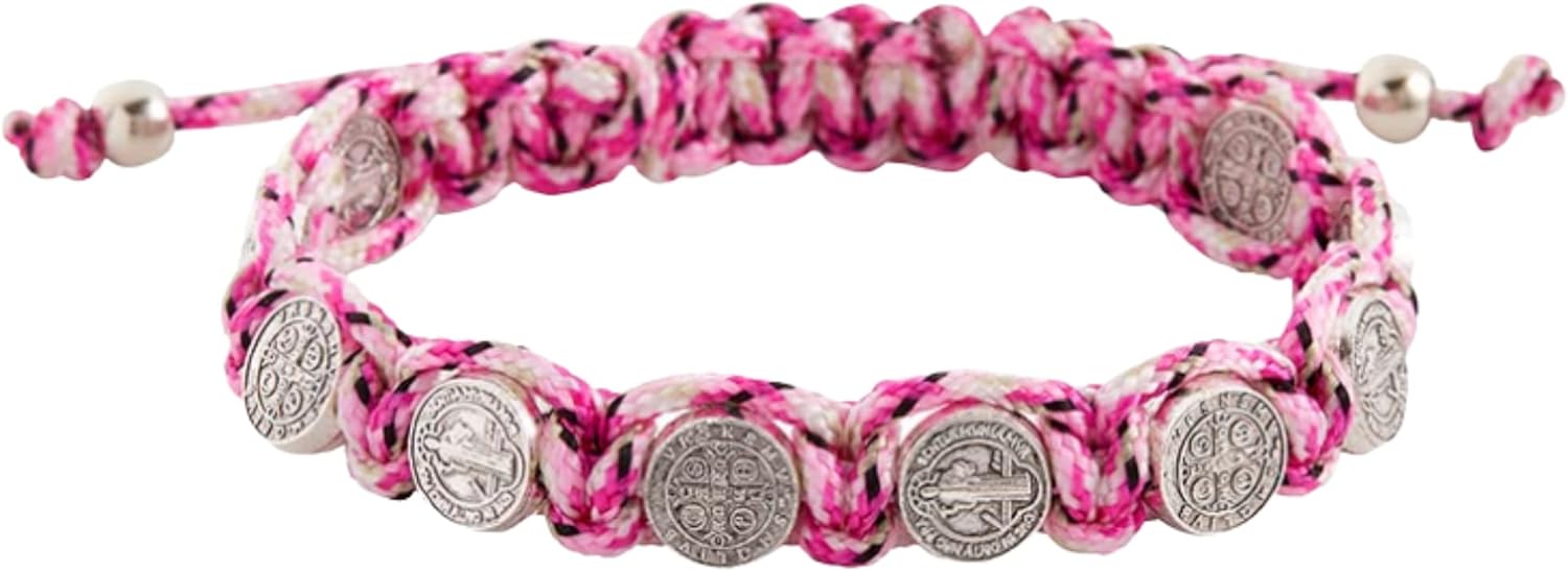 Needzo Silver Tone Saint Benedict Medal Bracelets on Adjustable Multicolor Cord, Religious Jewelry for Men and Women, Confirmation Sponsor Gifts for Catholic Teens (Pack of 3) 8 Inches - Image 4