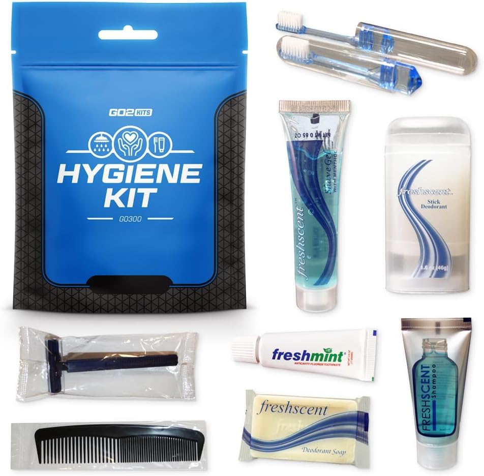 Travel Toiletry Kit Hygiene Kit with Shaving Supplies for Travel Business Charity with Reusable Toothbrush Bath Soap Other
