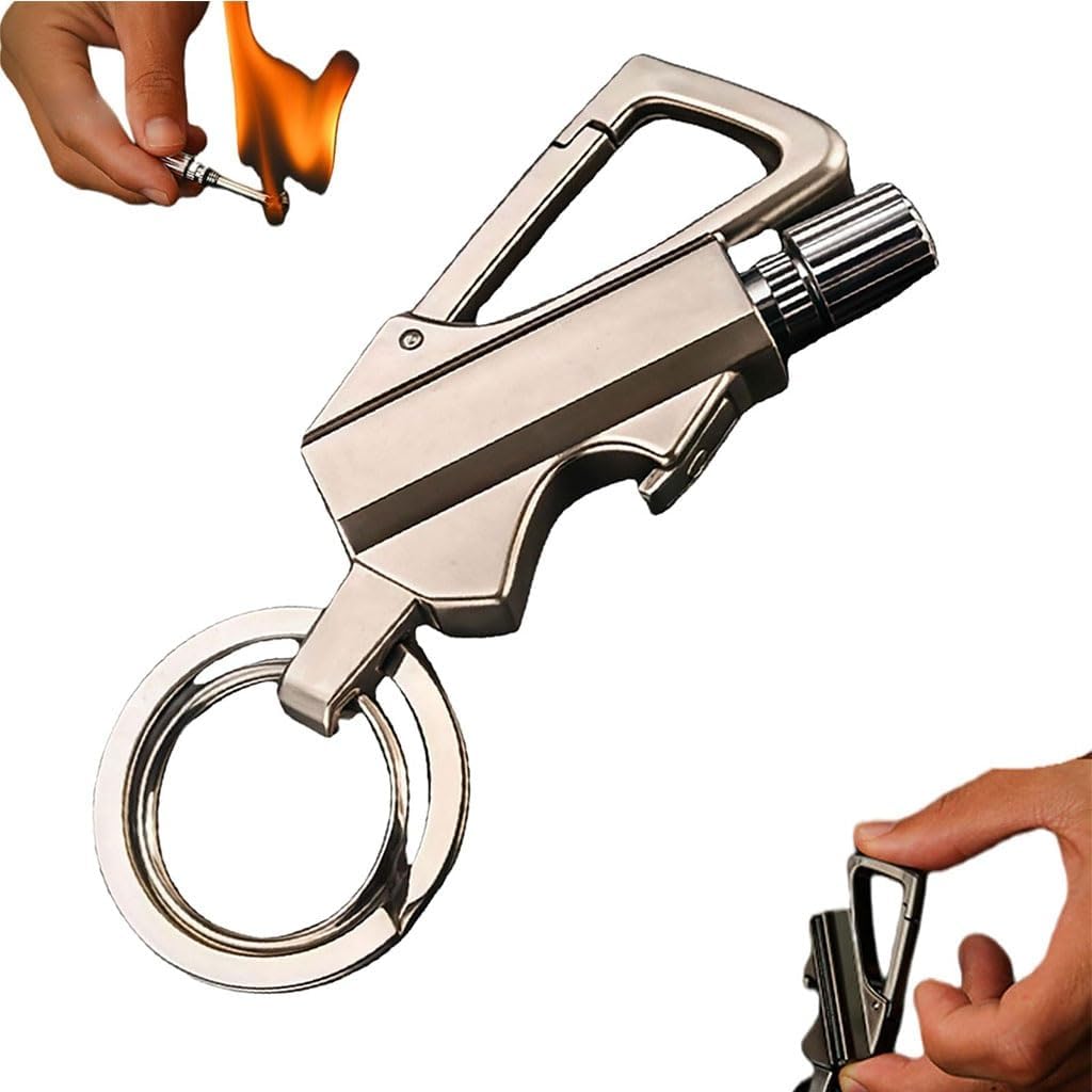 Keychain Lighter, Multi-Functional Kerosene Match Lighter with Bottle Opener and Waterproof(2pack Silver)