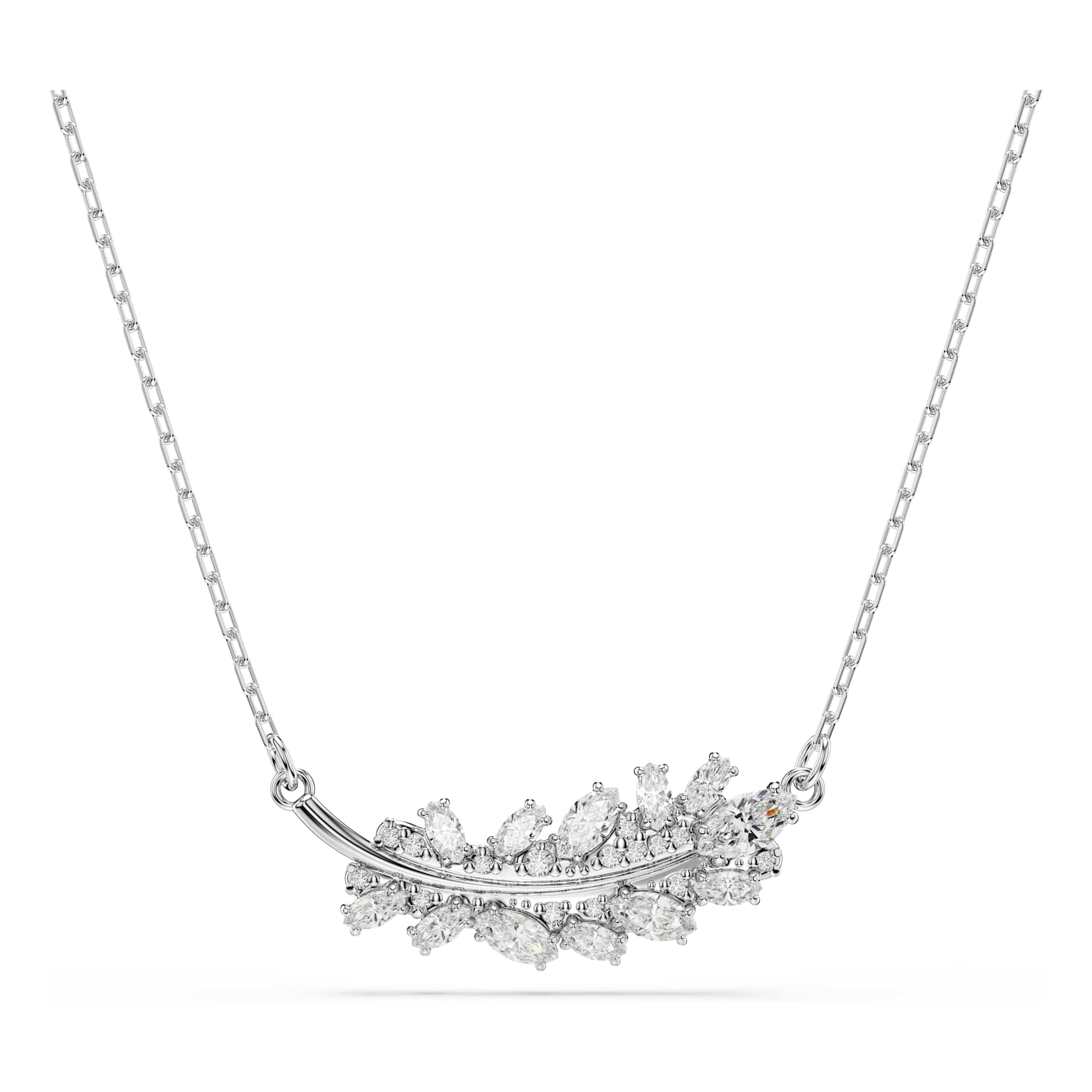 Swarovski Vienna Pendant, Mixed Cuts, Feather, White, Rhodium Plated