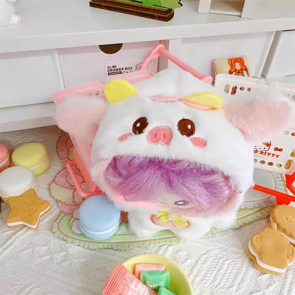 niannyyhouse 10cm Plush Doll Clothes Loose Onesies Penguin Rabbit Bear Fox Pig Bodysuit Doll Dress Up (White) image 3