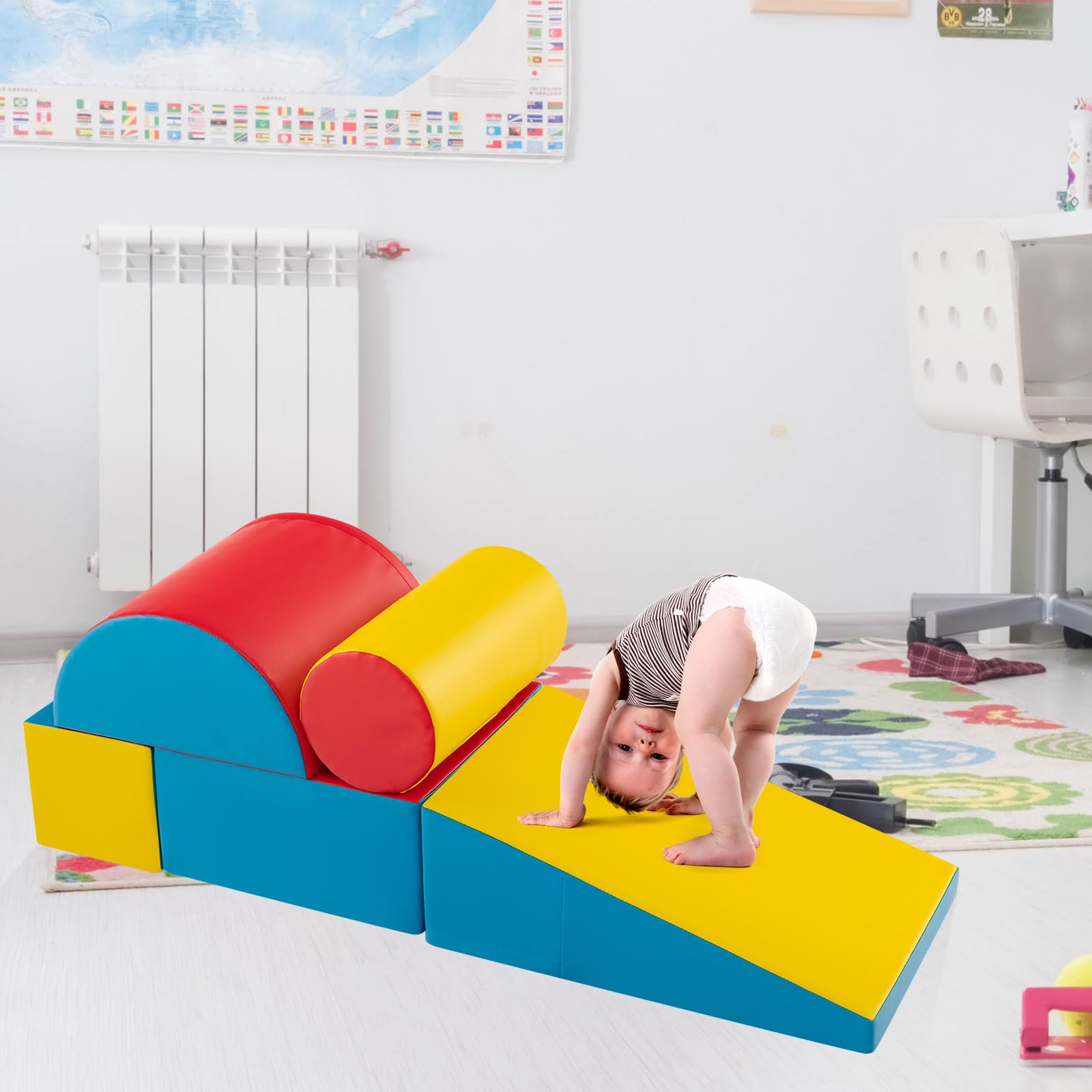LIFEZEAL Zestaw 5 piankowych klocków do budowania dla dzieci, moduły motoryczne ze zjeżdżalnią, zabawki edukacyjne, wykonane z PU i EPE, do domu, przedszkola (styl 8)