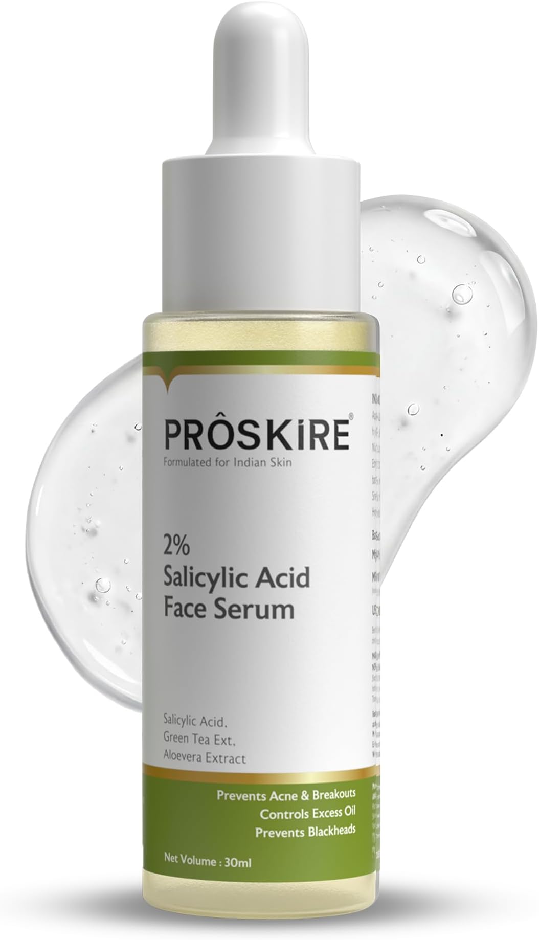 Proskire 2% Salicylic Acid FaceSerum For Acne, Blackheads & Whiteheads | Control Oil & Bumpy Texture | BHA Exfoliant - 30 ml