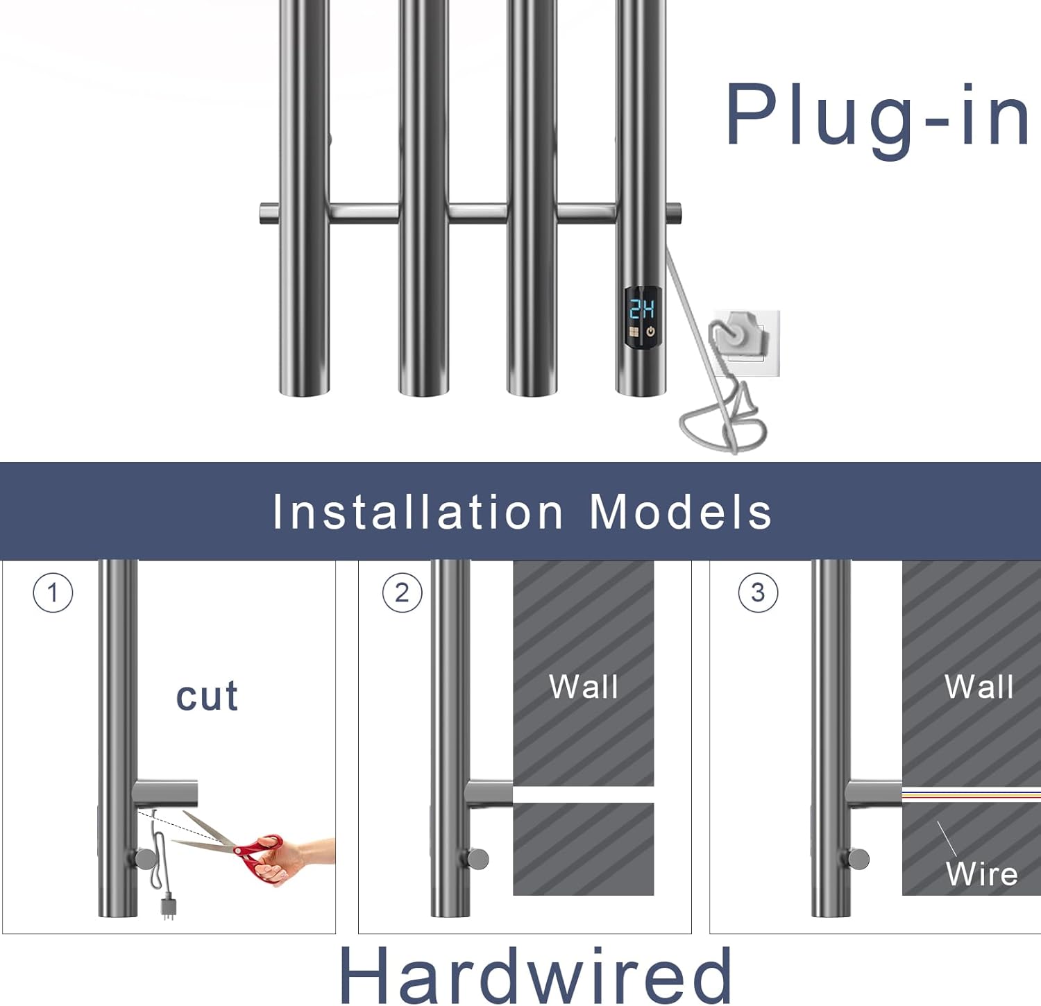 Heated Towel Rack, Towel Warmer with Timer, Wall Mounted hot Towel Warmer for Bathroom, Hardwired or Plug-in Models