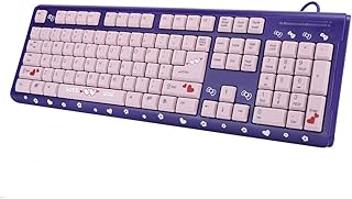 Wired Ultrathin Keyboard, USB Cute Cartoon Keyboard, Plug and Play, Pink/Black/Purple Keyboard, Ergonomic Keyboard,Waterproof Keyboard for PC Laptop Desktop Computer (Purple)