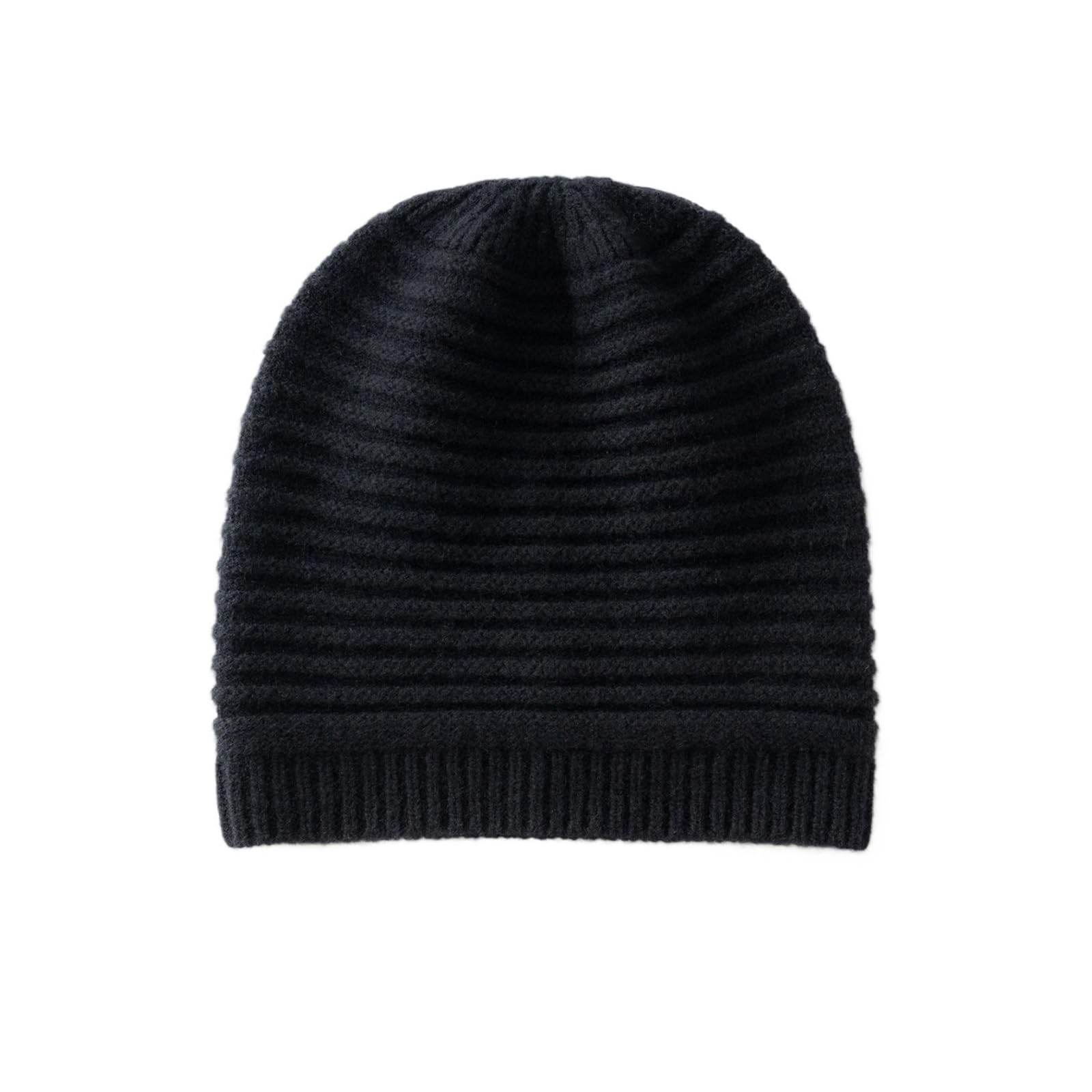 Wełniana damska czapka dzianinowa w jednolitym kolorze, w poziome paski, na zimę, gruba i ciepła, modna, z kapturem chroniącym uszy dla mężczyzn(Black)