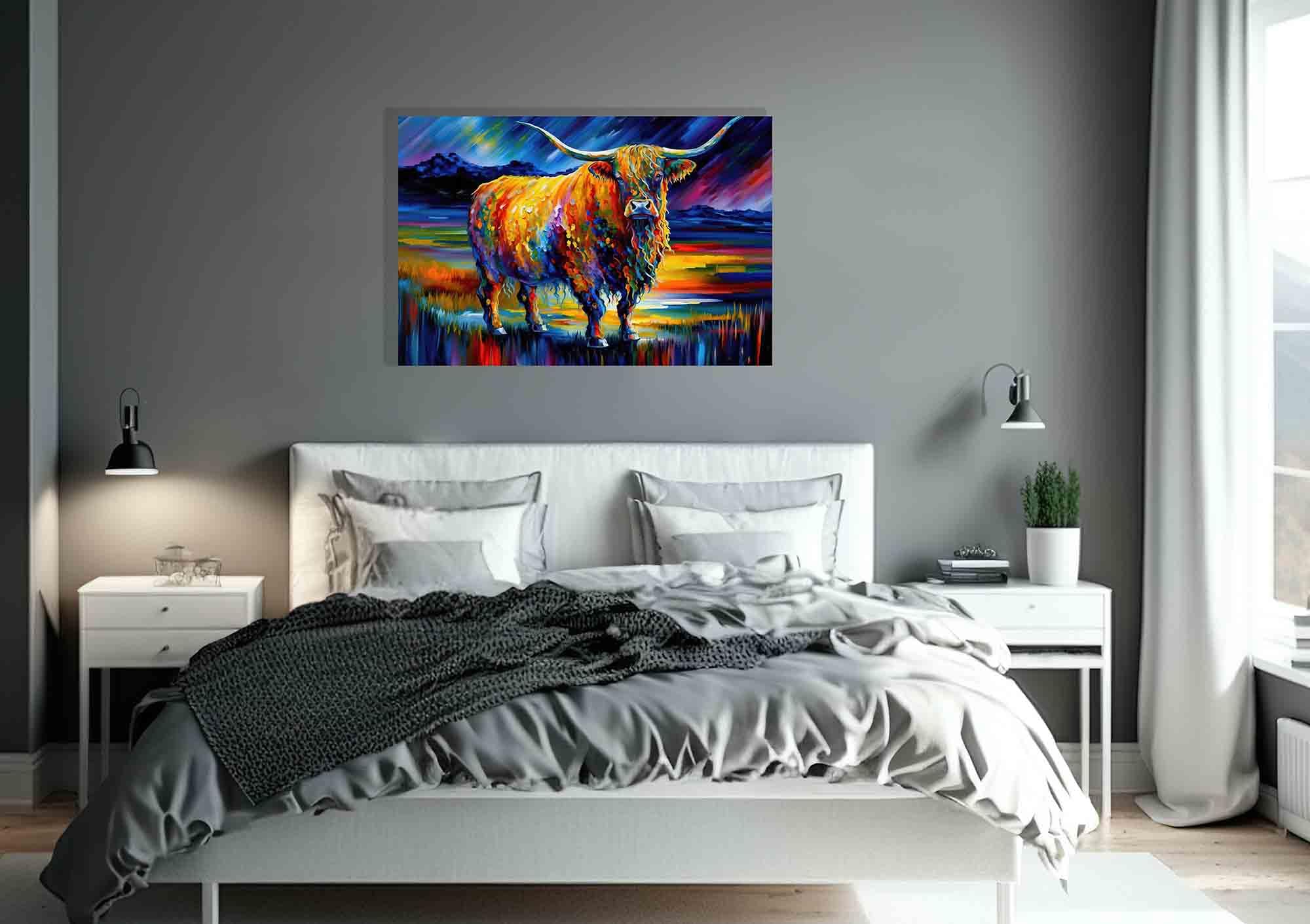 Artley Prints - Schöne Hochlandkuh moderne abstrakte Leinwandbilder für Wohnzimmer, Schlafzimmer, Flur, Küche - Bunte Drucke groß 86 x 61 cm (34 x 24 Zoll) A1
