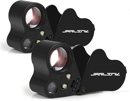 JARLINK 2 Pack 30X 60X Illuminated Jewelers Loupe Magnifier, Foldable Jewelry Magnifier with Bright LED Light for Gems, Jewelry, Coins, Stamps, etc (Black)