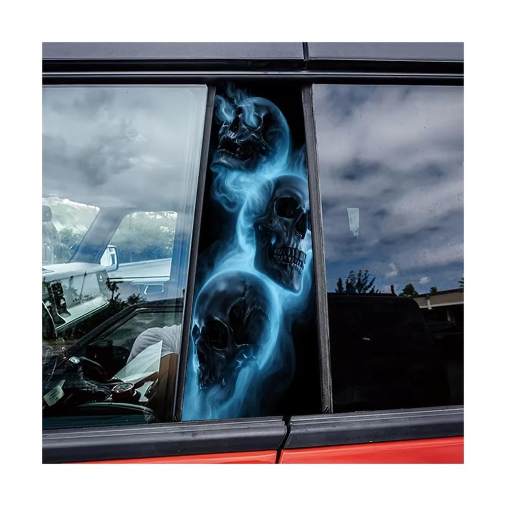 Bertdcx One Color Car Pillar Decals Waterproof Stickers Ethereal Skulls Glossy Protective Polyethylene Film Auto Parts