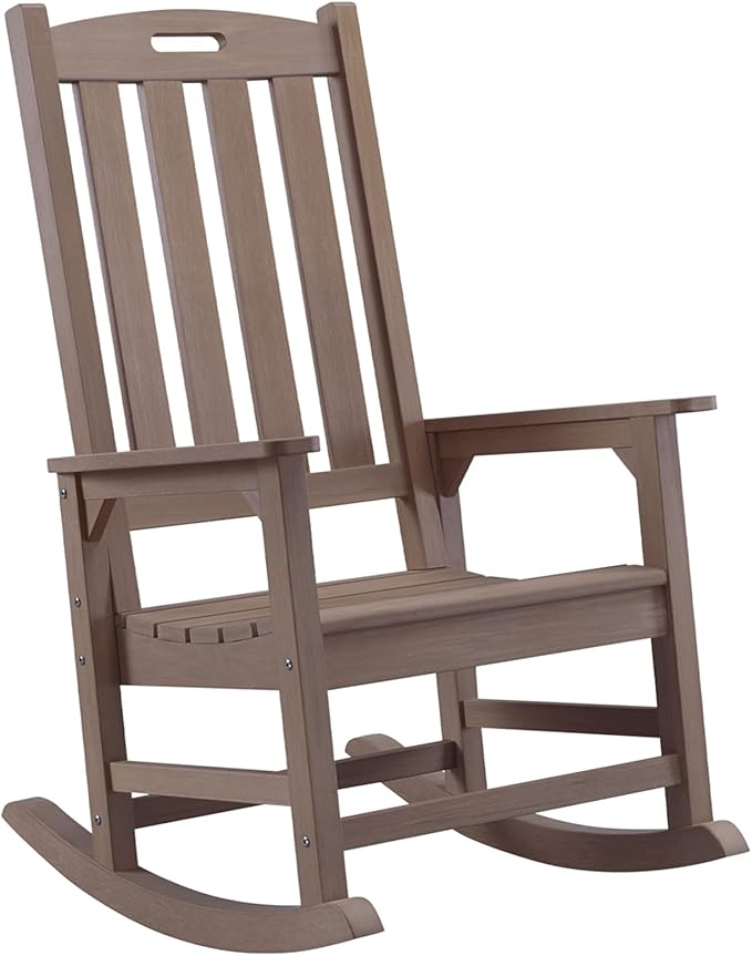 Psilvam Patio Rocking Chair Looks Like Real Wood, Poly