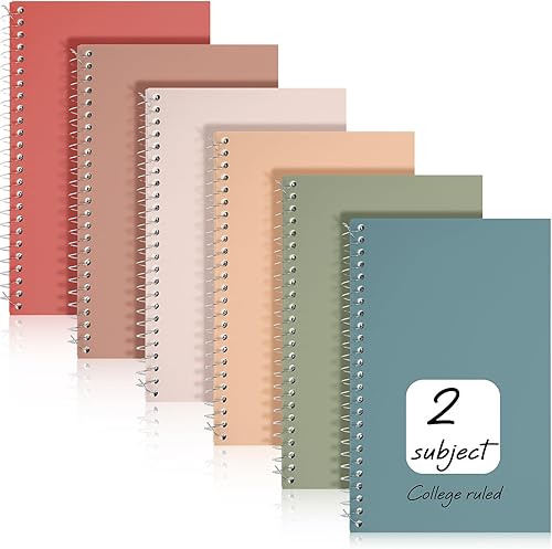 Miniatura 7 de Teling 12 cuadernos en espiral pequeños de 2 materias con rayas universitarias de 9-12 x 6 pulgadas, 100 hojas de colores surtidos, línea fácil de