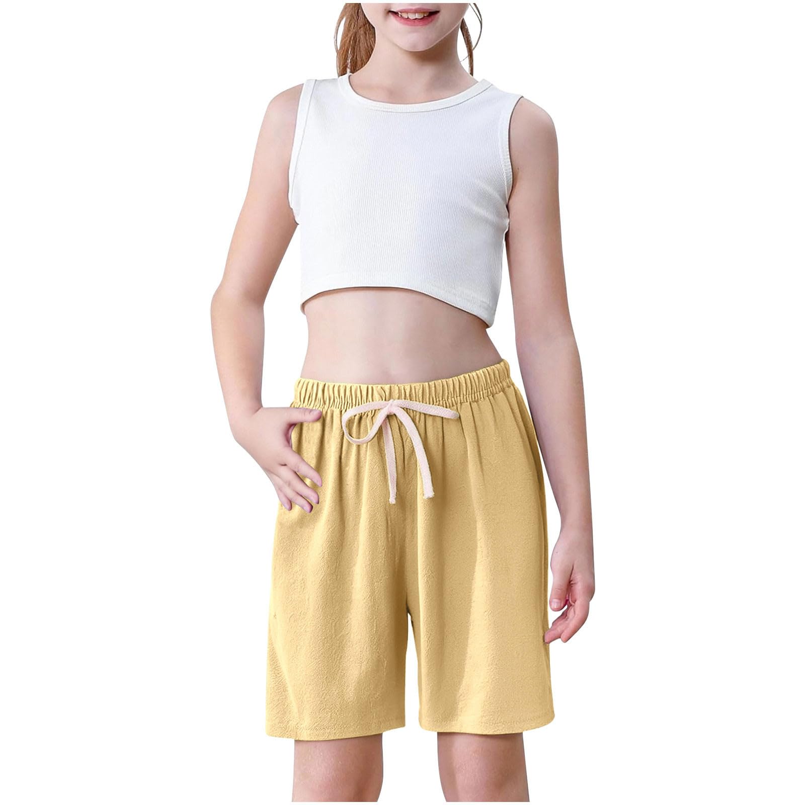 4 Pezzi Abbigliamento per Bambino Sportivi Pantaloncini in Lino e Cotone Pantaloni Corti con Coulisse Leggings Estivi Elastico in Vita Pantaloncini Leggeri Traspiranti Pants Casual Pantalone