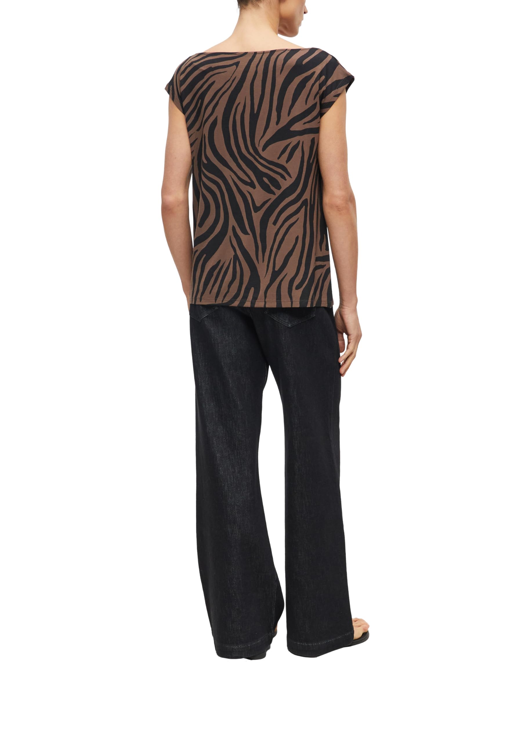 s.Oliver Damen T-Shirt – ärmellos, Wasserfall-Ausschnitt, Grafik-Print, Regular Fit