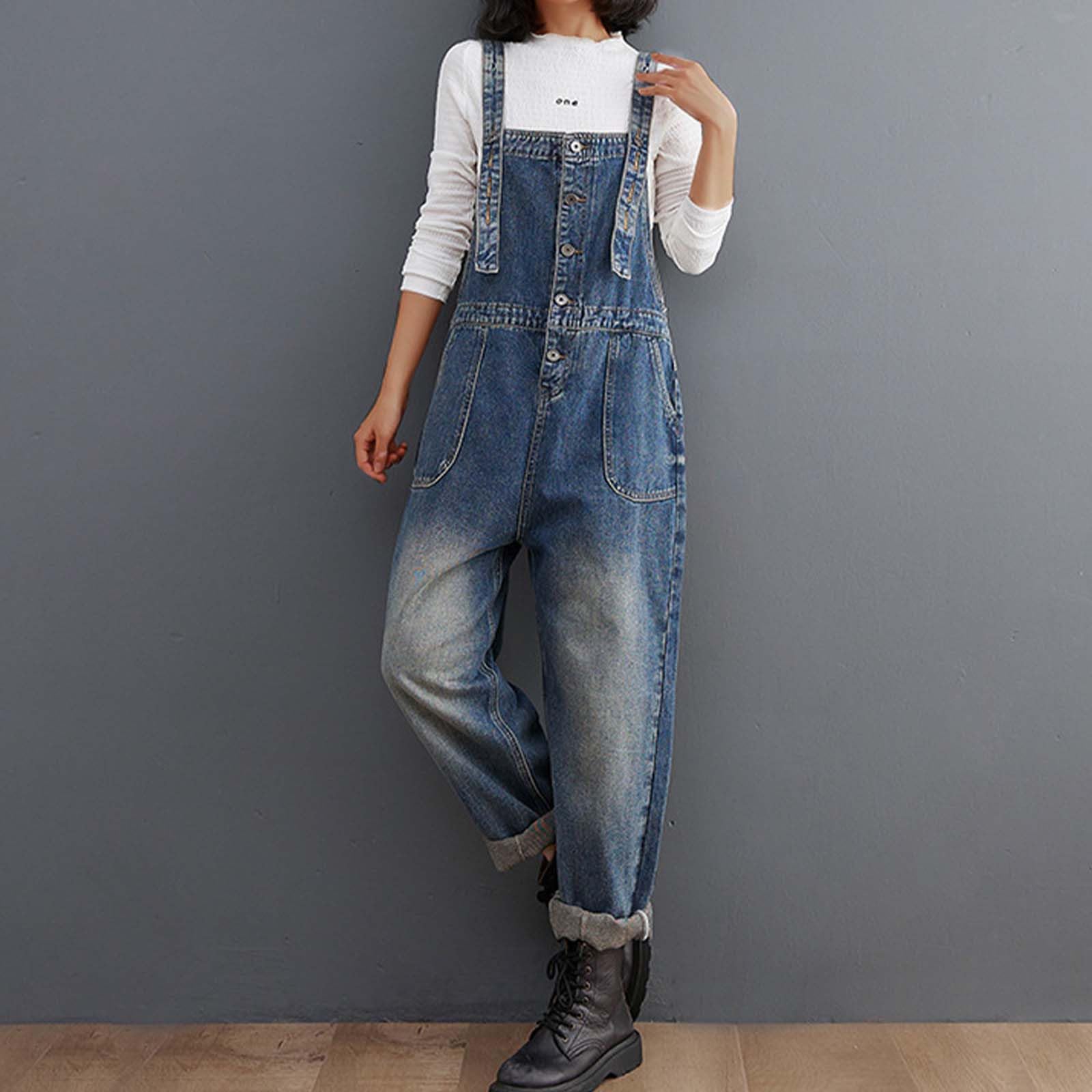 Peto Mujer Vaquero Mono Casual Overol Trabajo Elegante Macacao Ancho Tezano Largo Largos Tallas Grandes Informal para Talla Grande Hippie
