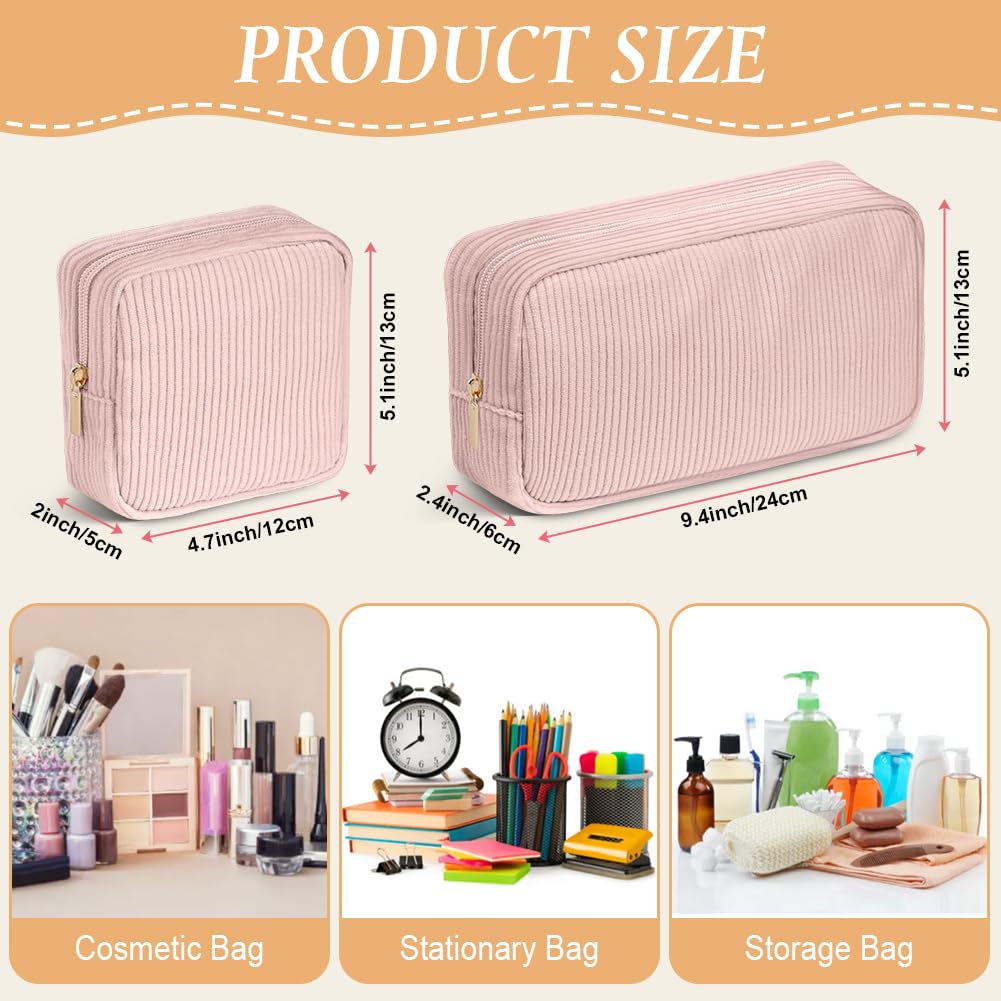 Aucuu Corduroy Cosmetic Bag, 2 Pcs Makeup Bag, Small Cosmetic Bag, Makeup Pouch - Image 3