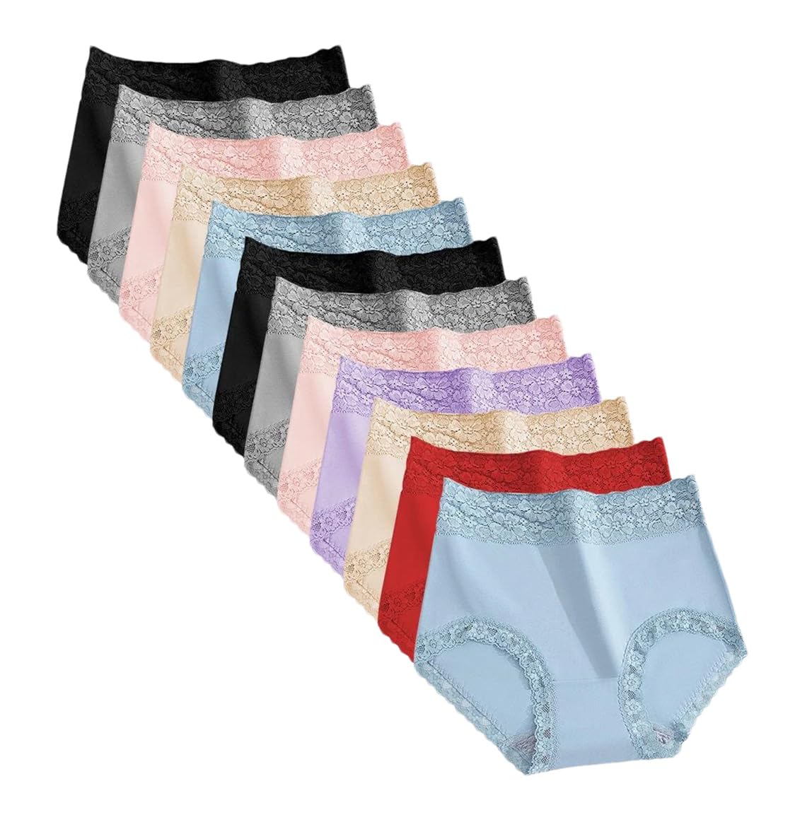 DBFBDTU Panties For Women 12Pcs Cotton Panties Womens Underwear High Waist Lace Resilient Soft Briefs 12pieces XXL 65-85CM