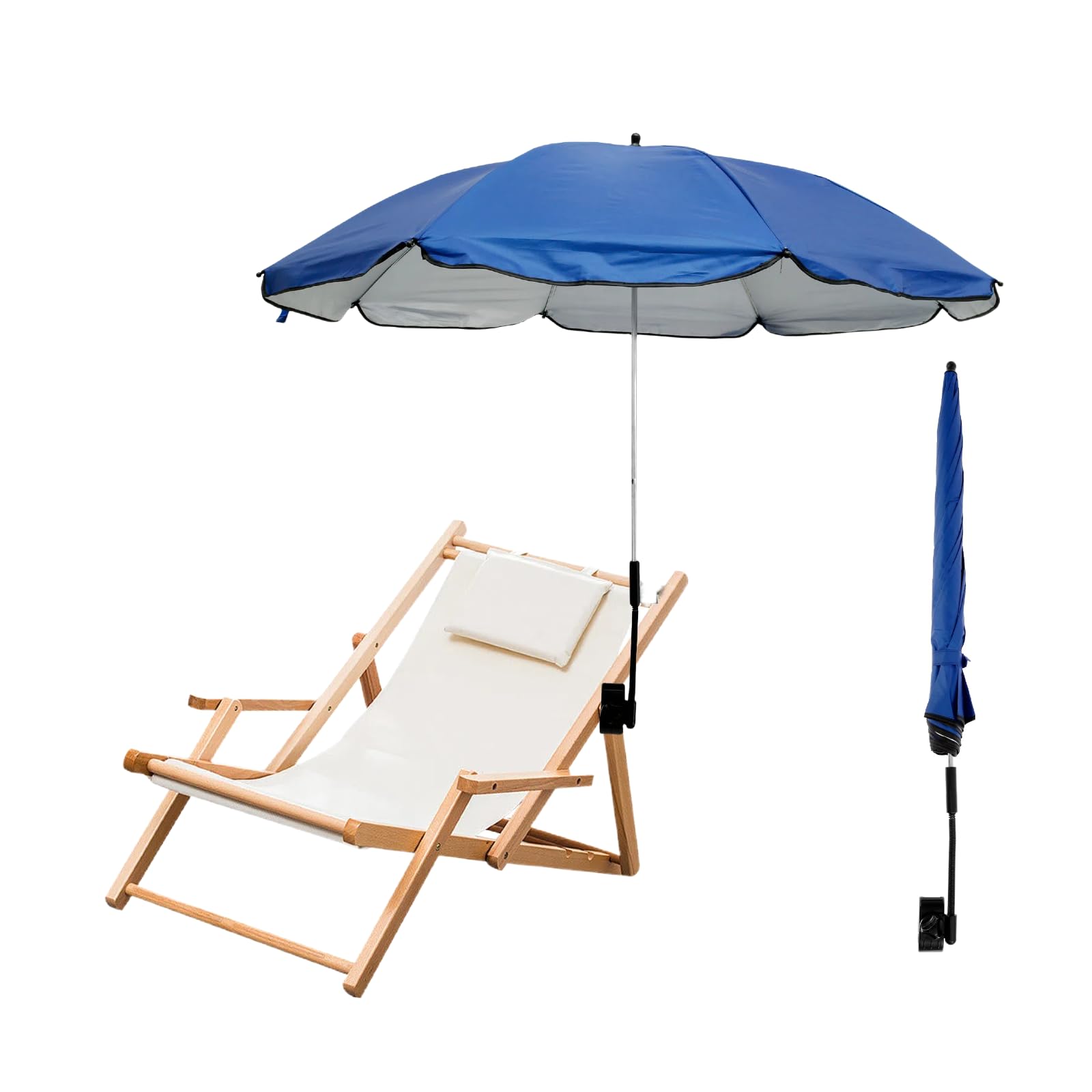 Jokapy Dark Blue-108Cm Garden Umbrella Parasol Portable,Camping Chair Umbrella Multifunctional Clip-On Beach Umbrellas With Universal Clamp 360° Adjustable,Beach Chair Parasol Umbrellas For Wheelchair (Dark Blue-108Cm)