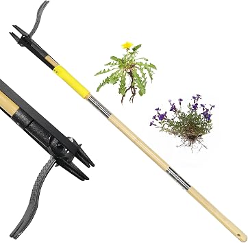 Weed Puller Tool with Long Handle,44 Heavy Duty 4-Claw Stand Up Garden Weeding Tool-Double Weeding Technique,Weed Remover Tool that not Body BendingErgonomic