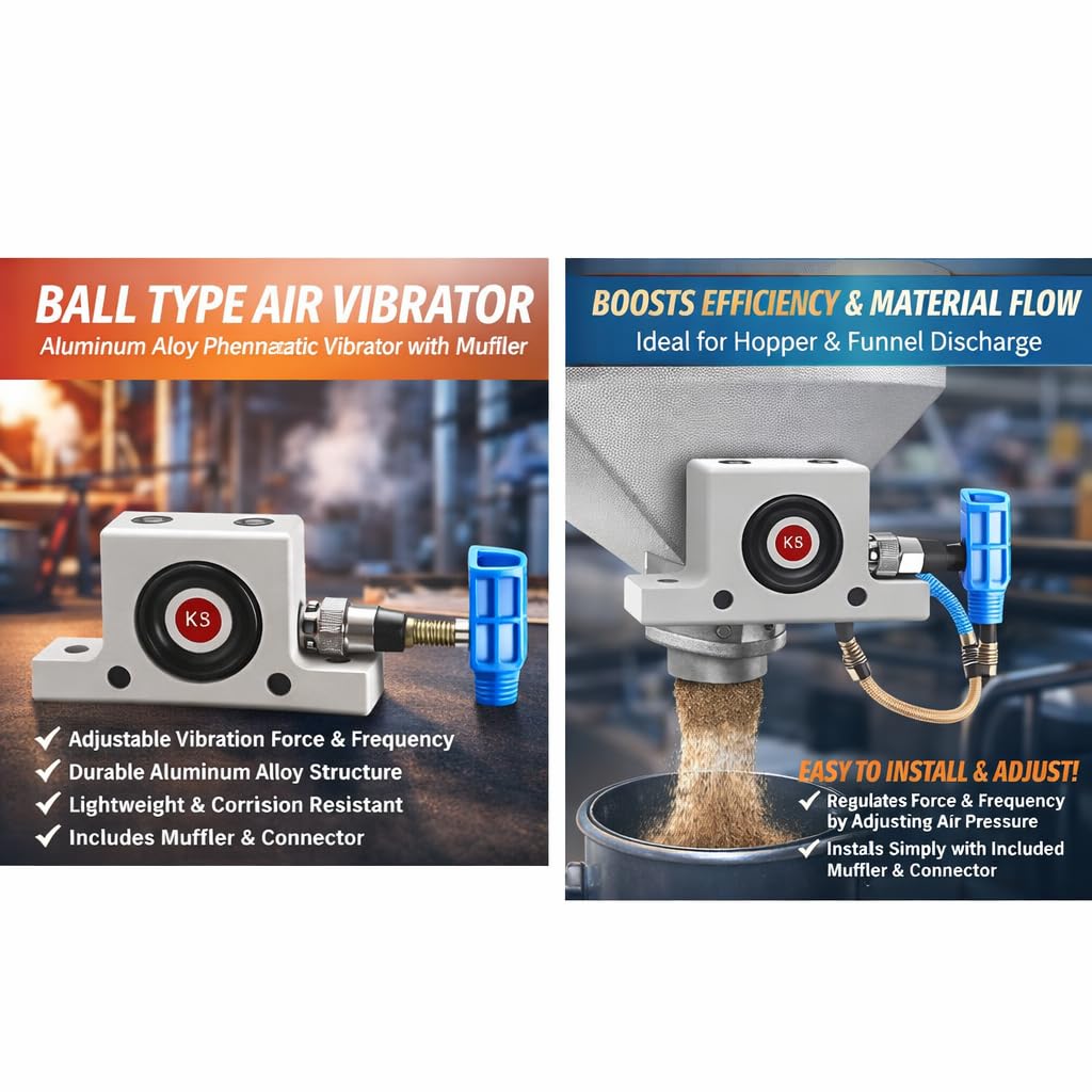 Pneumatic Air Vibrator, Ball Type Industrial Turbine Vibrator with Muffler, Aluminum Alloy Air Vibrator for Foundry Hopper Conveyor Silo, Adjustable Vibration Force and Frequency — Amazon image 6