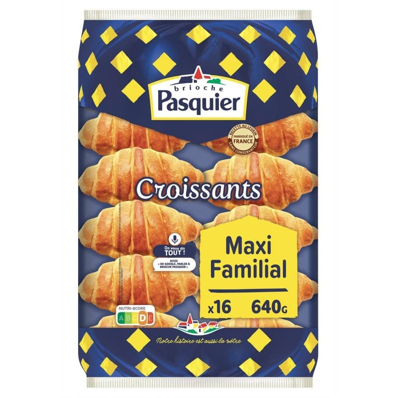 BRIOCHE PASQUIER - Maxi Familial 16 Croissants Au Levain - 640G - Petit Déjeuner Gourmand - Viennoiseries Fraîches & Dorées - Lot De 3 - Vendu Par Lot