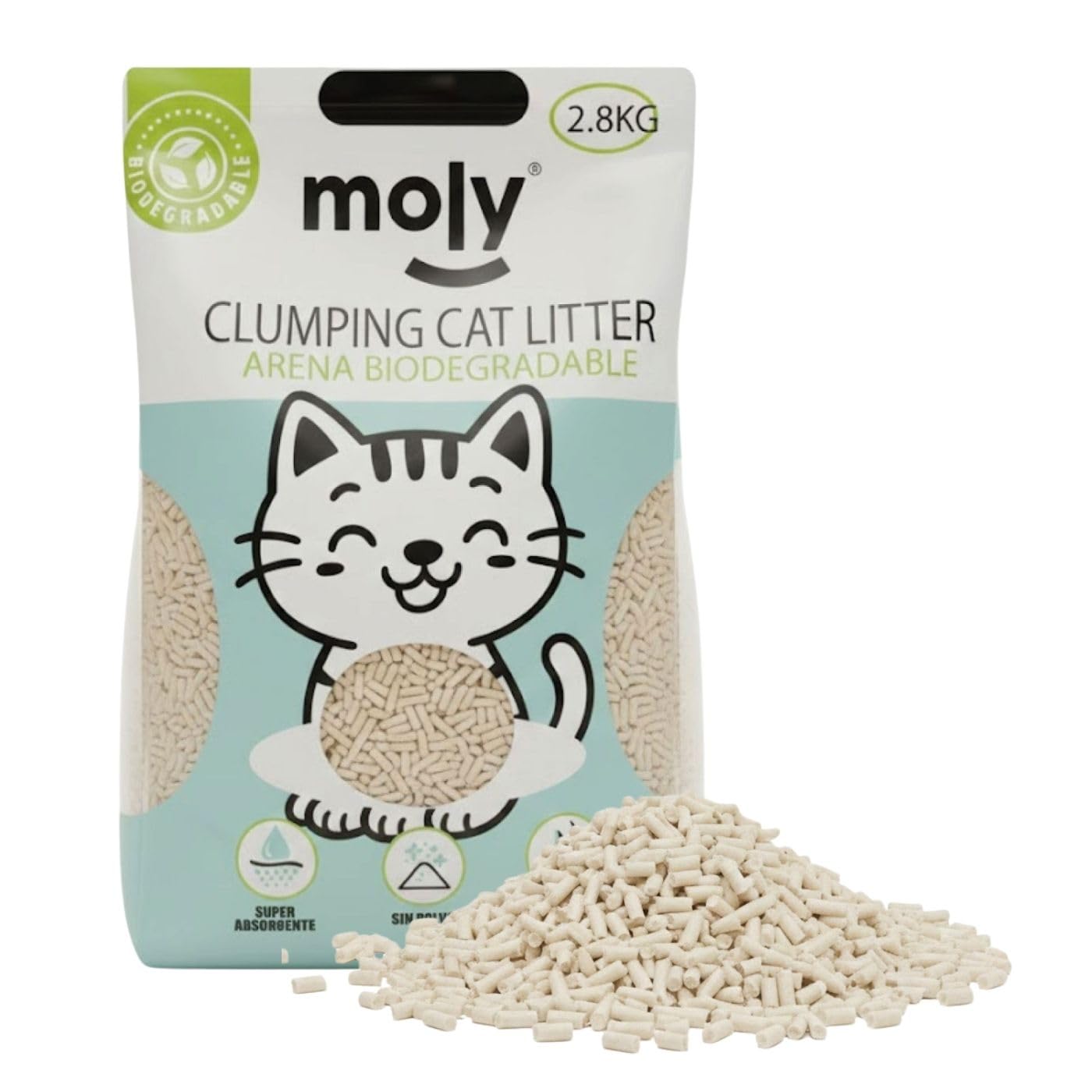 MOLY Bentonite Cat Litter with Active Charcoal 2.8 kg | High Absorption Agglomerating Sand | Total Odor Control | Low Dust | Premium Hygienic Mineral Bed