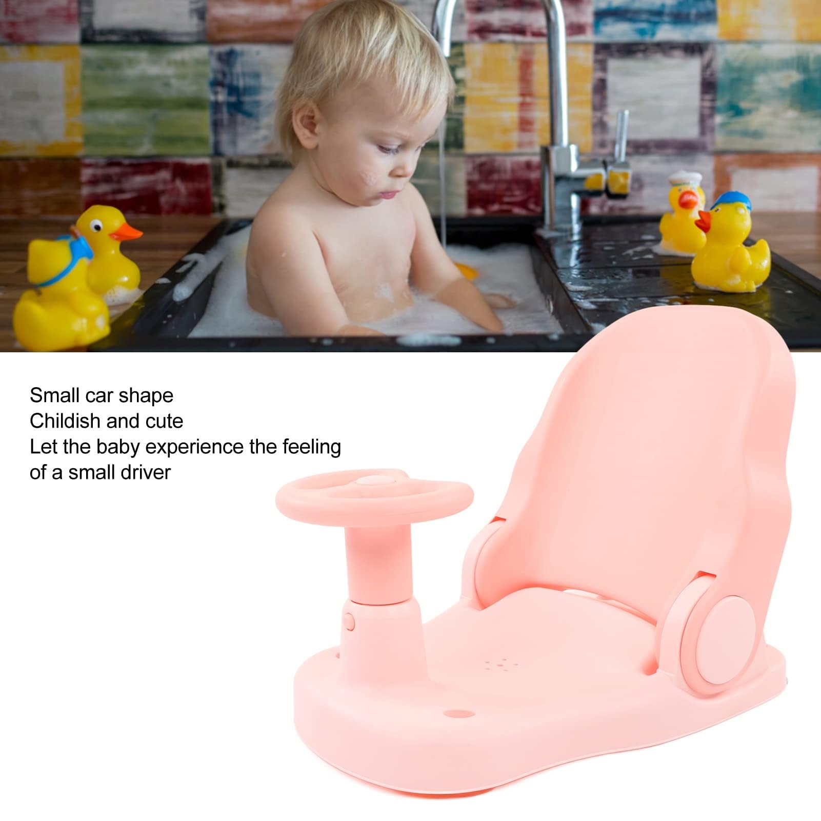 Asiento de Baño para bebé, Silla de Ducha Ajustable para Bañera de bebé para Niños Pequeños con Asiento Estable (Rosa)