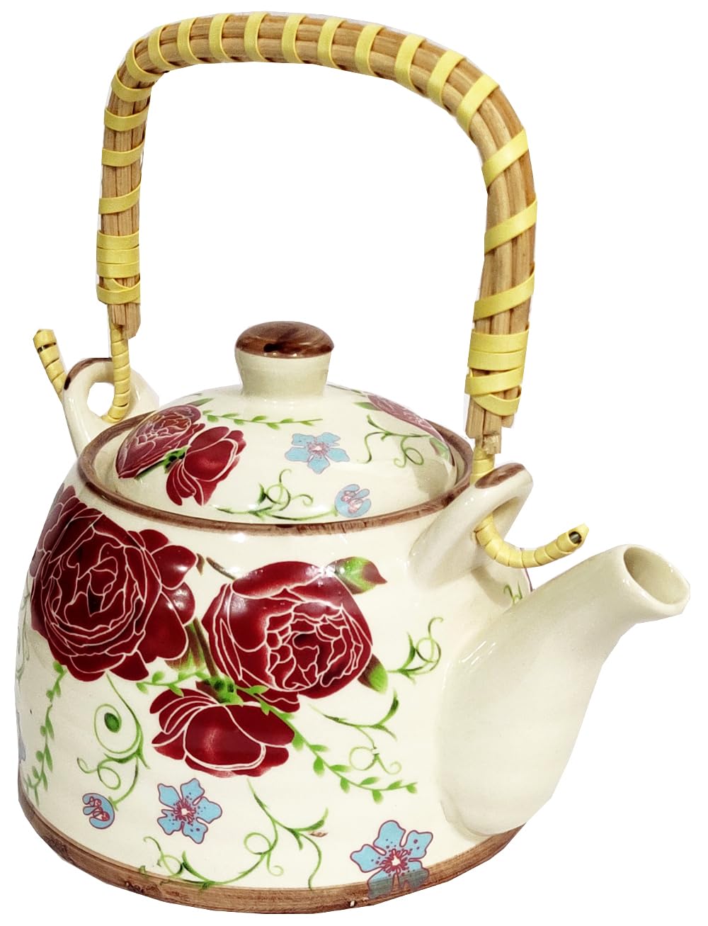 Purpledip Ceramic Kettle 'Rose Bouquet': 500 ml Tea Coffee Pot, Steel Strainer Included, Multicolor (11220) 1