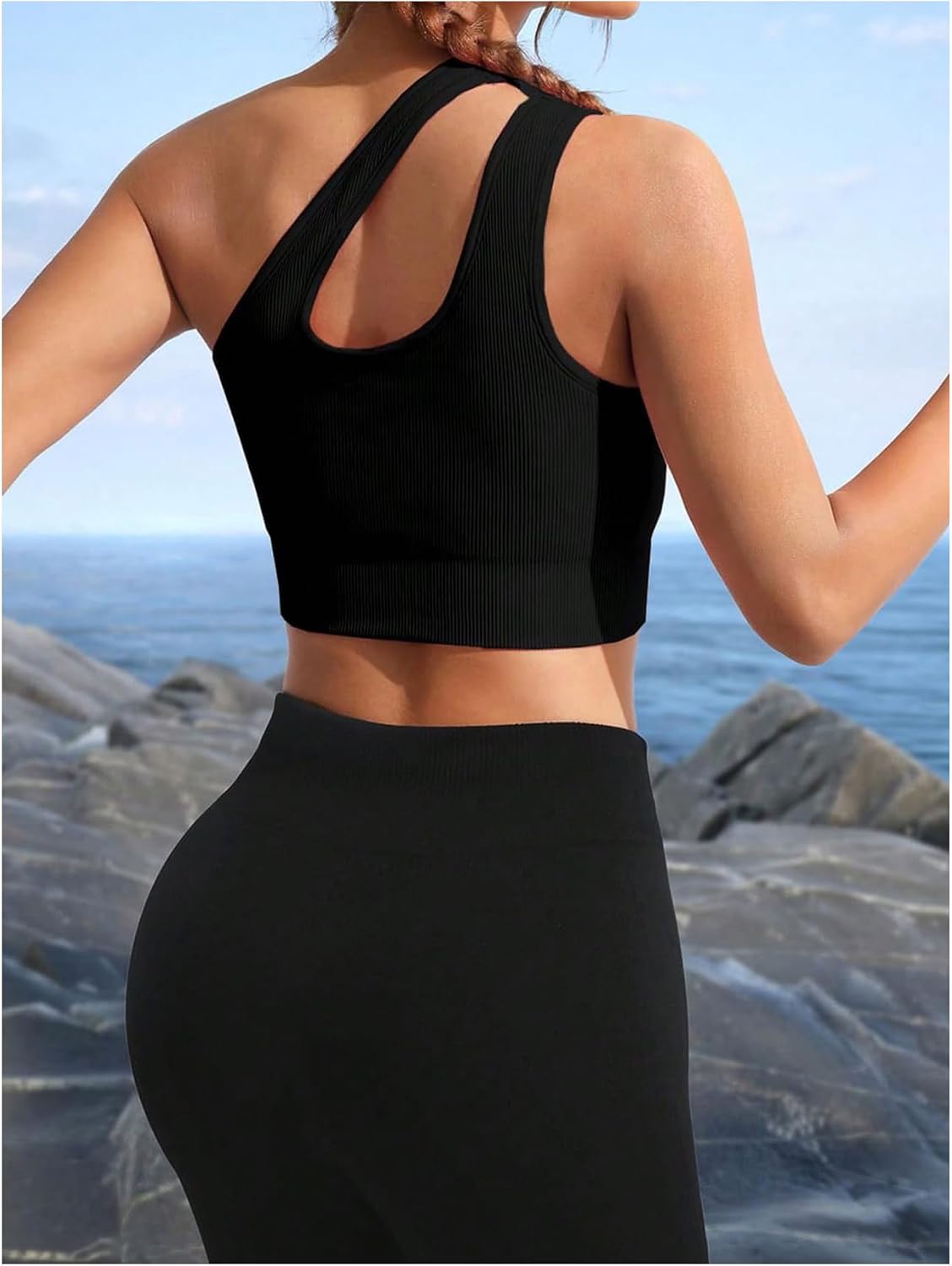 SweatyRocks Women's Sports Bras Cut Out One Shoulder Workout Yoga Bra Athletic Running Gym Crop Tops - Image 3