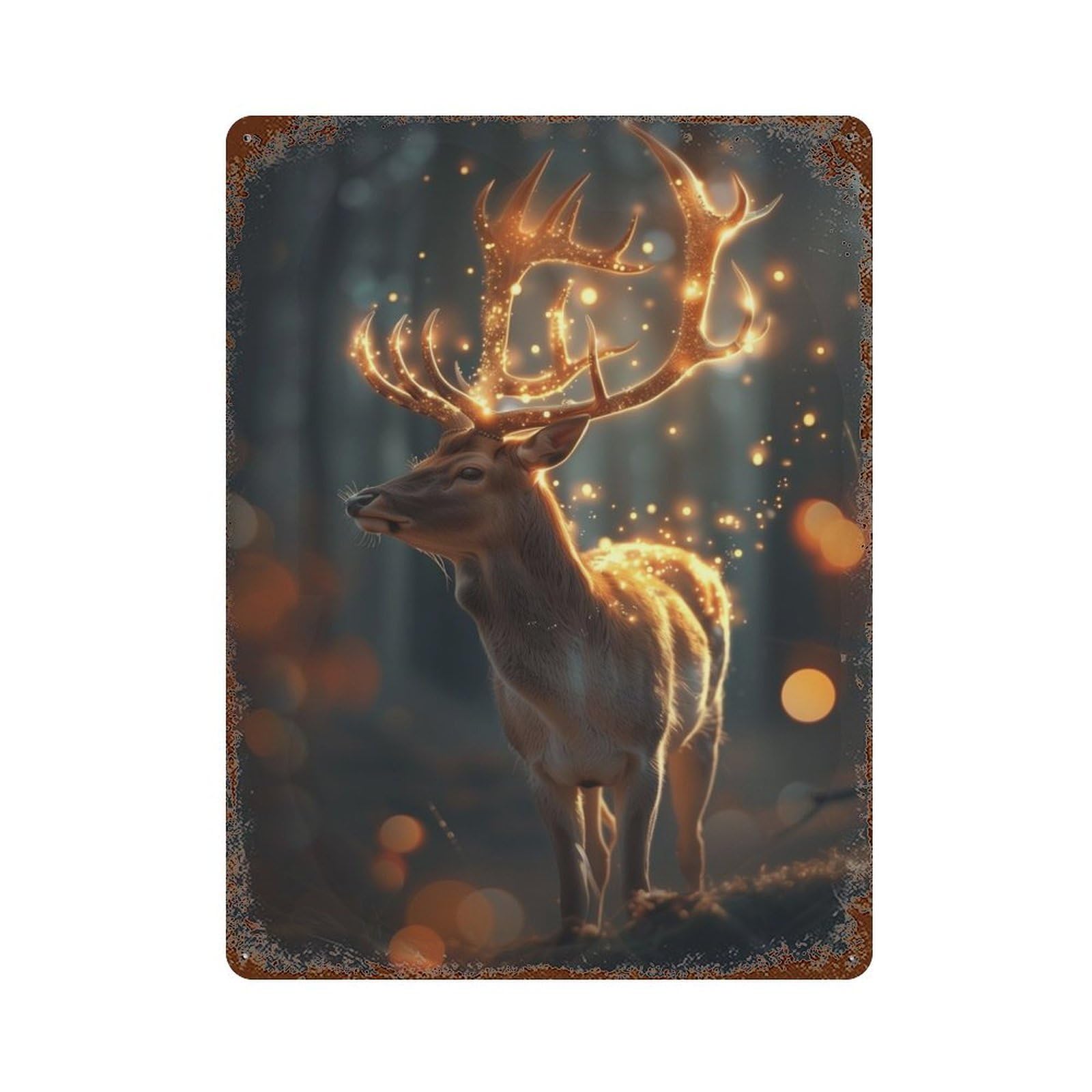 Garage Style Magical Fantasy Deer Glow Rust Effect Tin Sign 15.7"x11.8", Vintage Wall Decor for Bar And Workshop