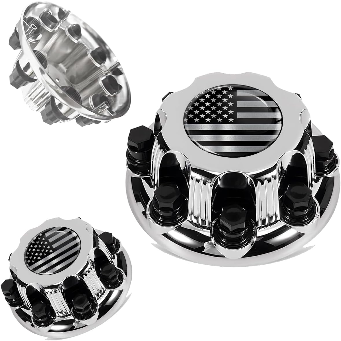 OEM 8 Lugs American Flag Wheel Center Cap Fit for 1998-2013 Silverado Avalanche Suburban&Sierra Yukon 1500 2500 3500 16" Rim Hub Cover Replace 15039489, 15039488, 9597169, 9597170