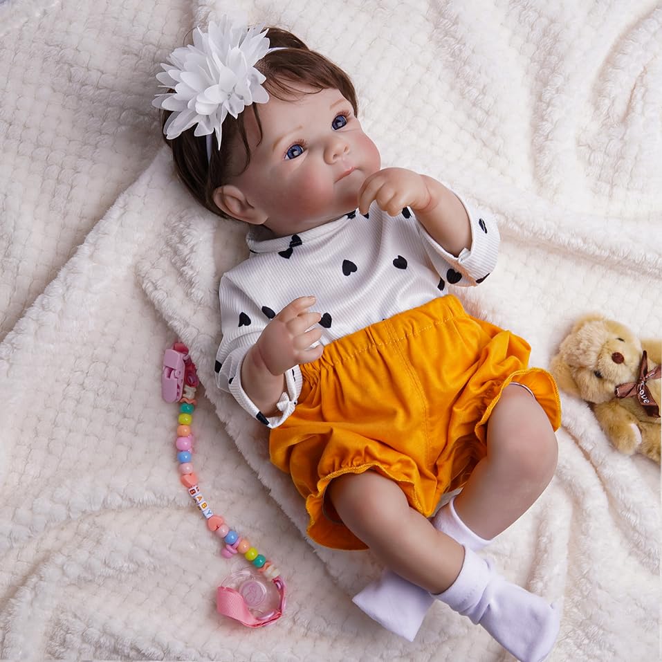 Brastoy Bebê Reborn Boneca Silicone Menina Pintado Olhos Azuis 48...