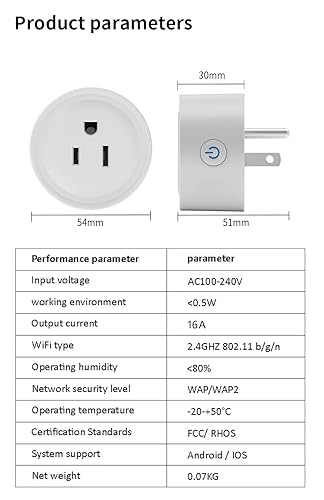 Miniatura 7 de Enchufe inteligente, salida WiFi compatible con Alexa y Google Assistant, Smart Outlet 16A2200W Max, automatización del hogar inteligente, control