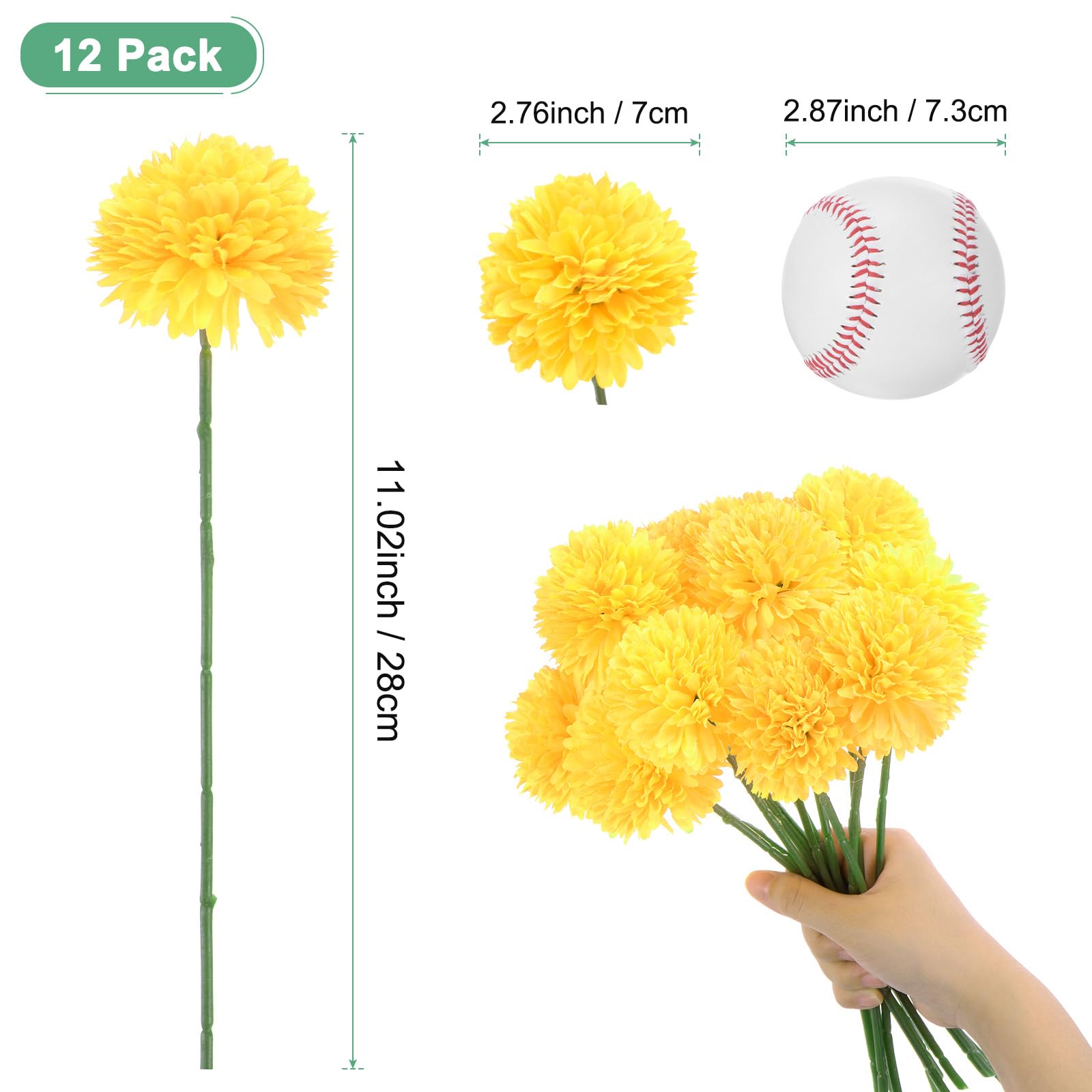 M METERXITY 12-Pack Artificial Chrysanthemum Ball Flowers - Image 3