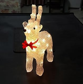 クリスマス 飾り ライト イルミネーション 可愛いトナカイ デコレーション 27cm 32cm LED 電池式 置物 ライト ランタン オブジェ 立体 3D ガーデニング イベント 屋内屋外 店舗 玄関 照明 雰囲気作り 飾り付け ウォームホワイト (イエロー, M)