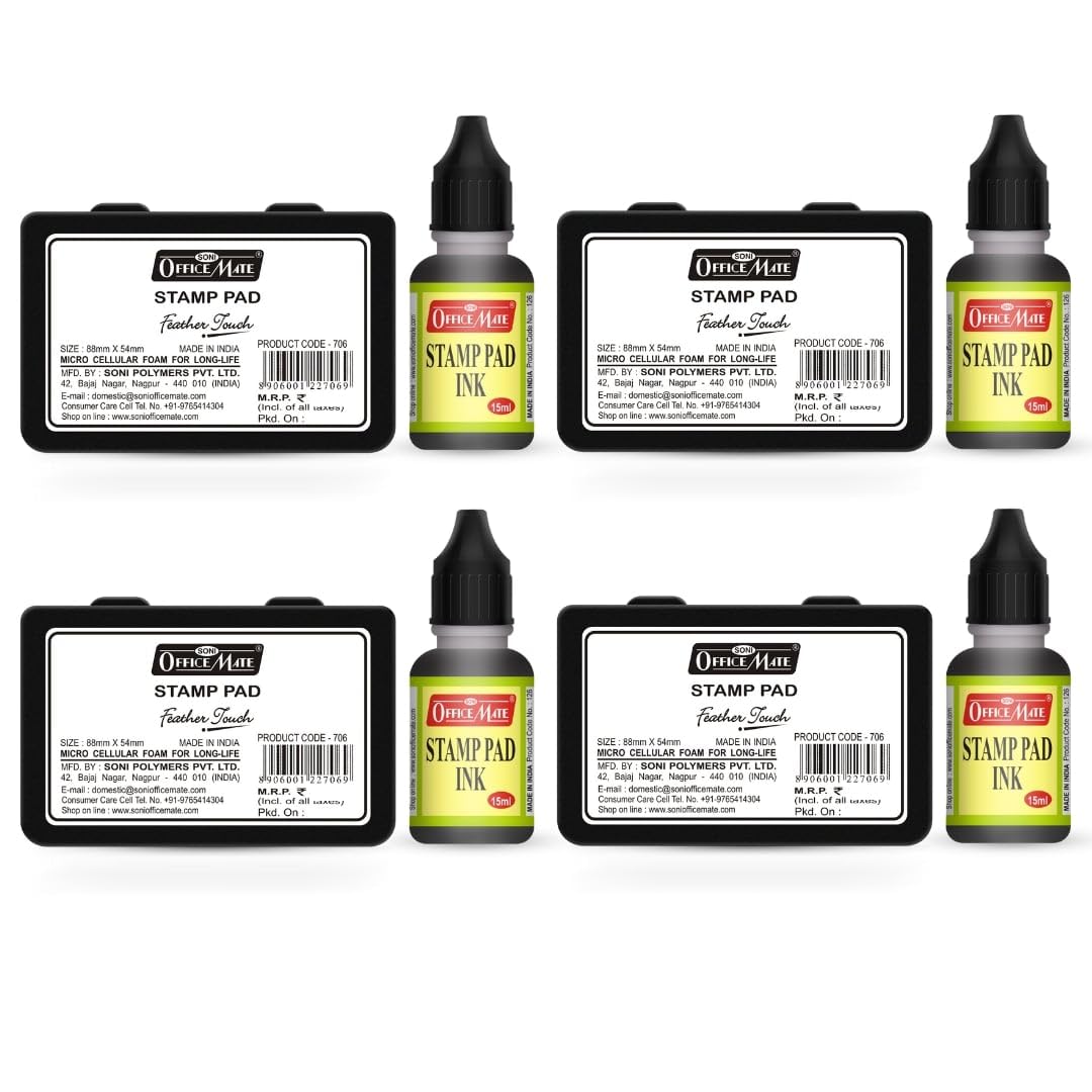 Soni Officemate Stamp Pad Combo 4 Pads + 4 Inks (Black)